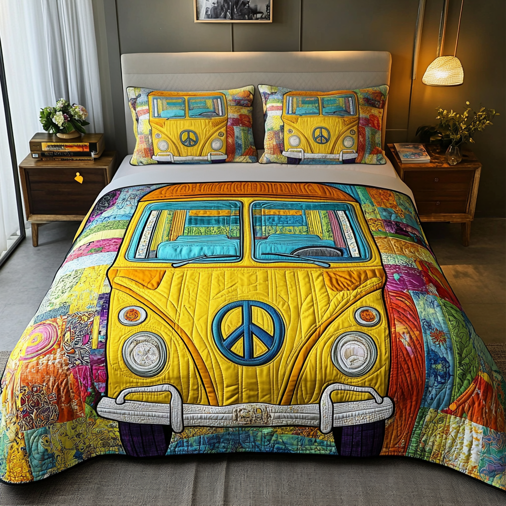 Vintage Ride Quilted Bedding Set Personalized Bedding Set Gift for Couples