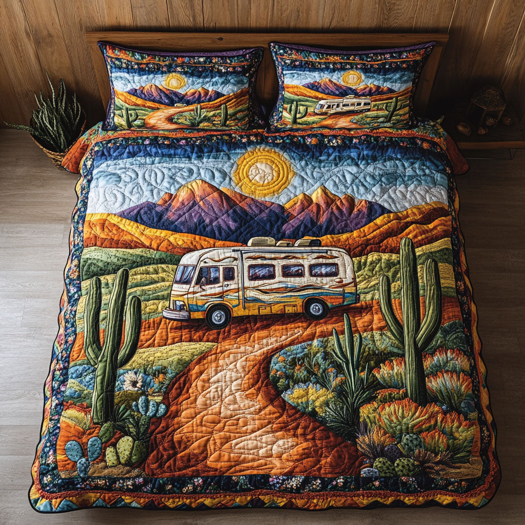Vintage Roadtrip Quilted Bedding Set Holiday Duvet Cover Set Best Gifts For Hippie Boyfriend
