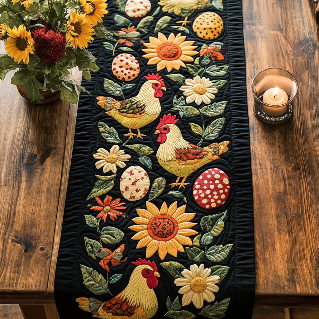 Vintage Roost Quilted Table Runner Dinner Table Decor Chicken Novelty Gifts