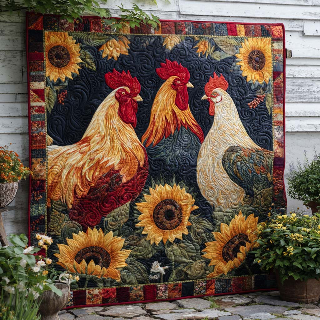 Vintage Rooster Field Quilted Blanket Best Throw Blanket Skull Gifts For Women