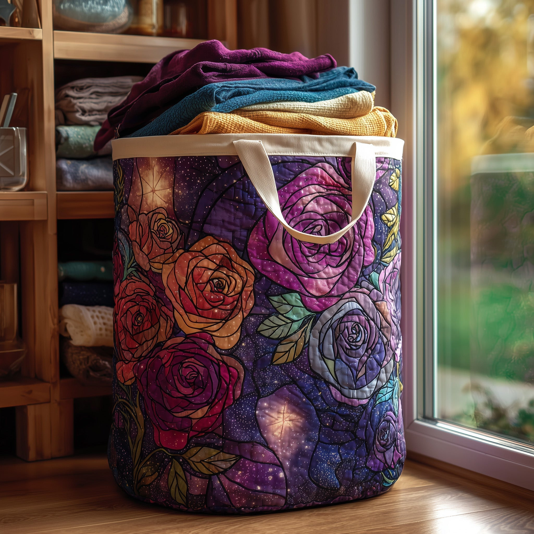 Vintage Rose Quilted Laundry Basket Trendy Home Decor Gifts For Rose Flower Lovers