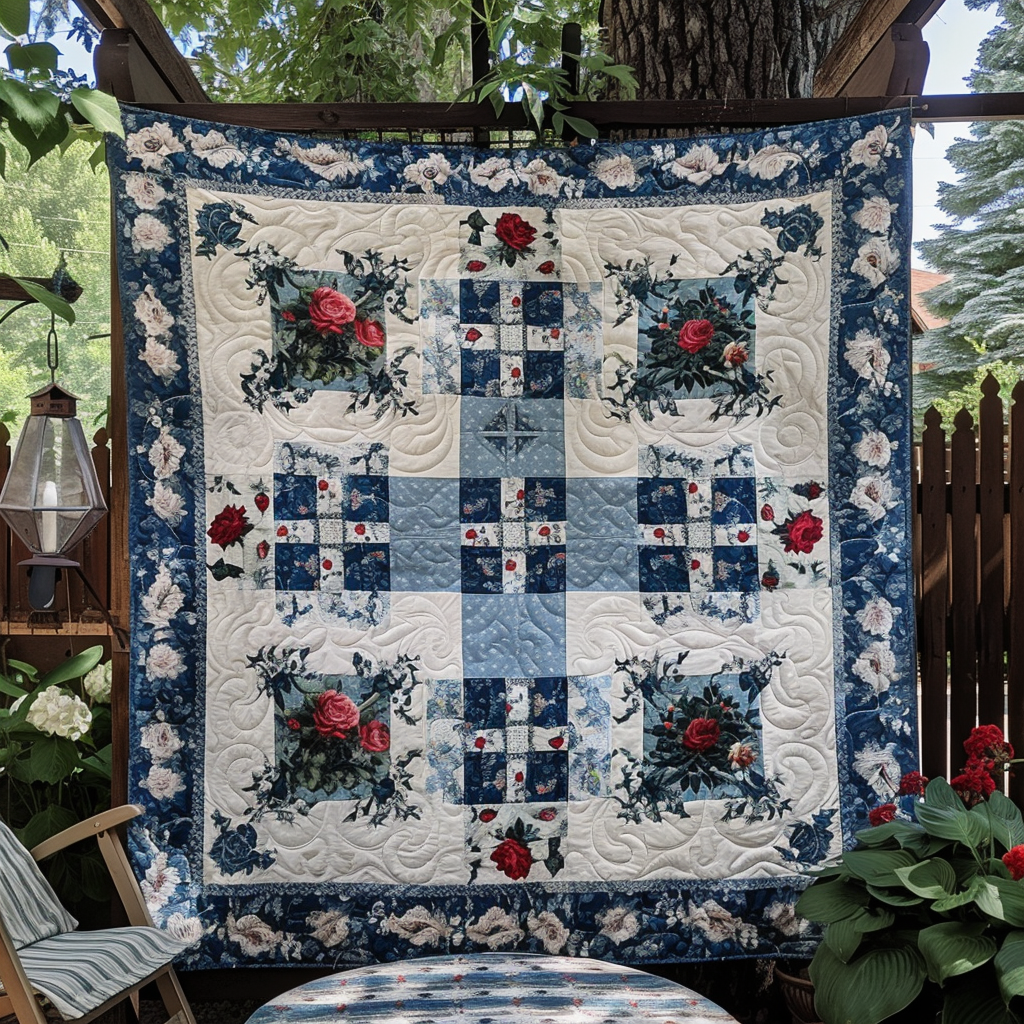 Vintage Roses Patchwork Quilted Blanket Gift For Christian