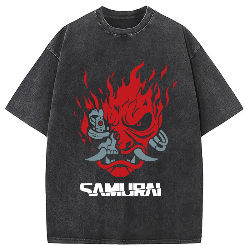 Vintage Samurai Retro Japanese Washed T-Shirt Unisex Streetwear Graphic Style Gifts For Friends