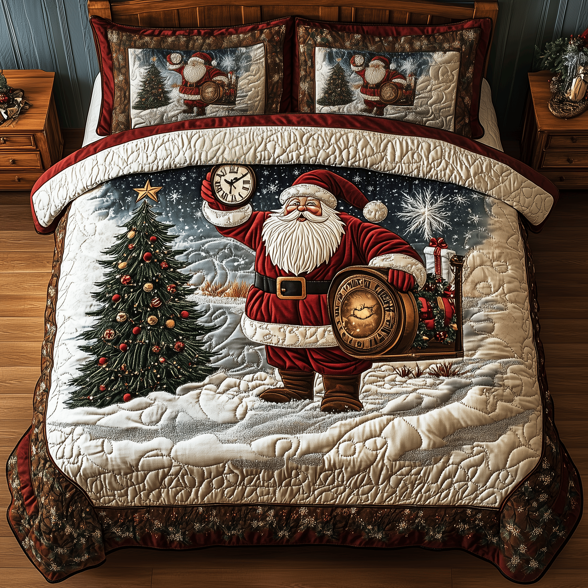 Vintage Santa Quilted Bedding Set Christmas Bedding Set Christmas Gifts For Couples