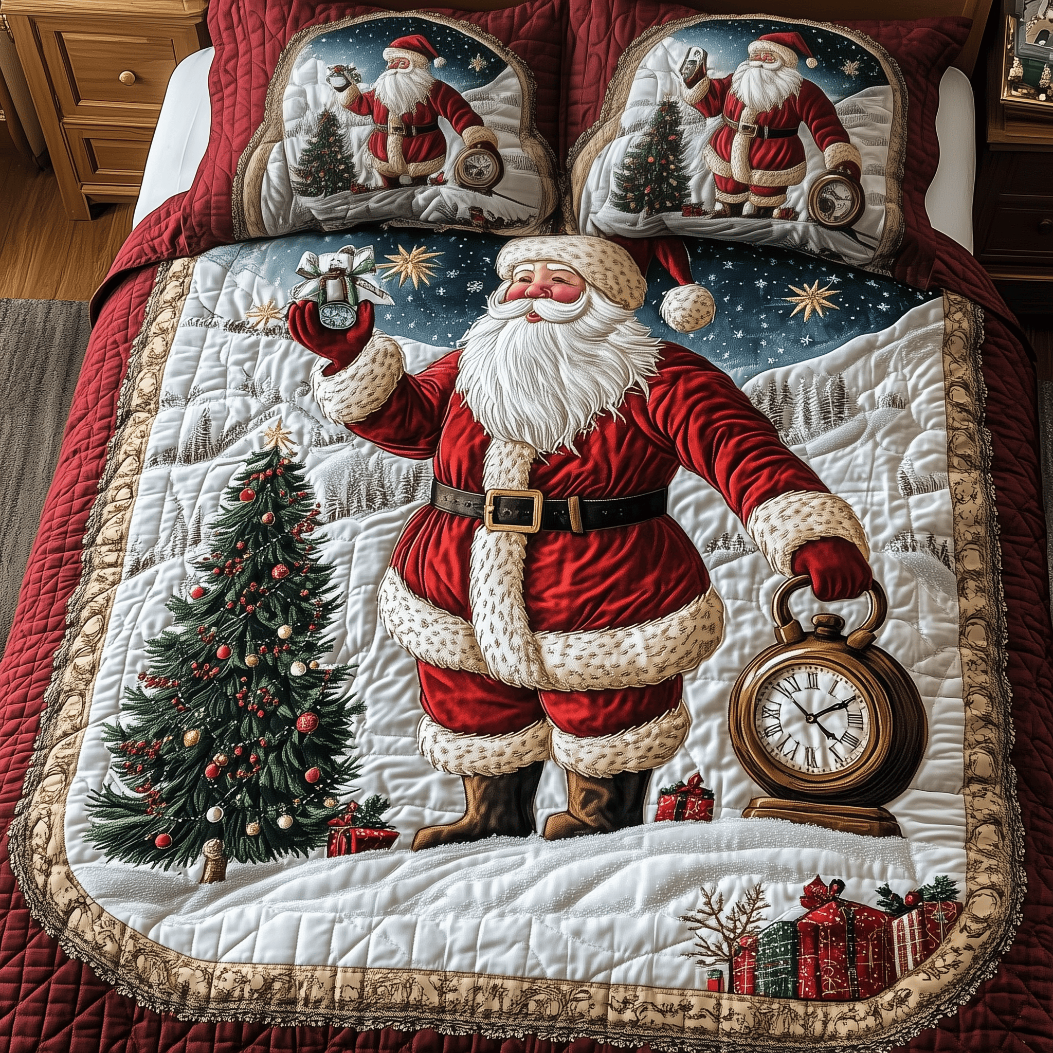 Vintage Santa Quilted Bedding Set Christmas Bedding Set Christmas Gifts For Parents