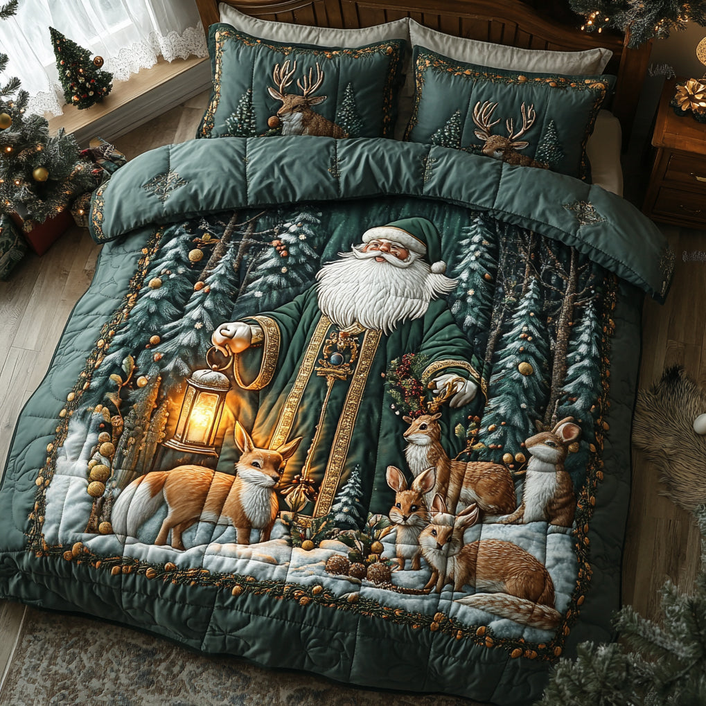 Vintage Santa Quilted Bedding Set High-Quality Cotton Bedding Set for Deep Sleep