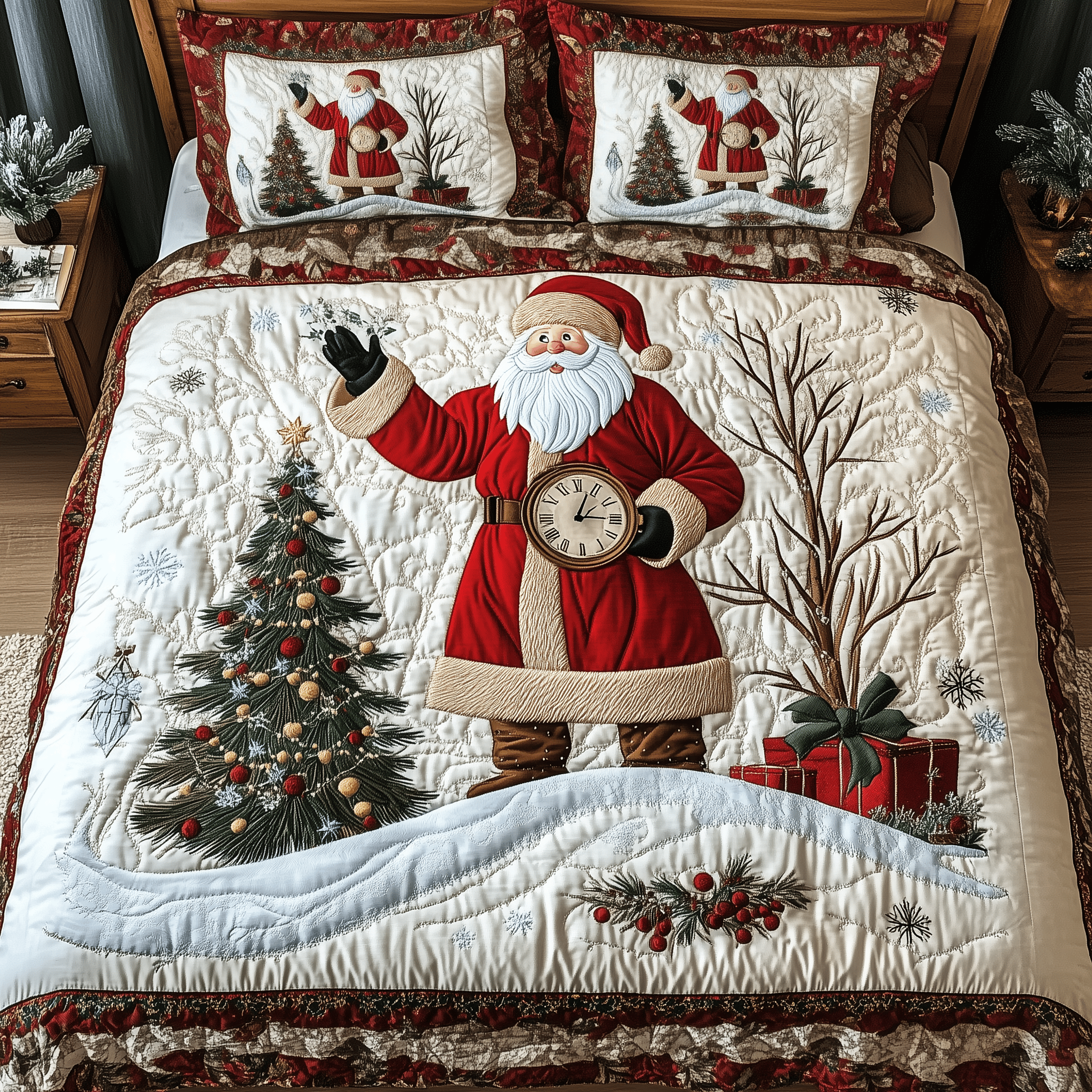 Vintage Santa Quilted Bedding Set Xmas Bedding Set Unique Christmas Gifts For Parents