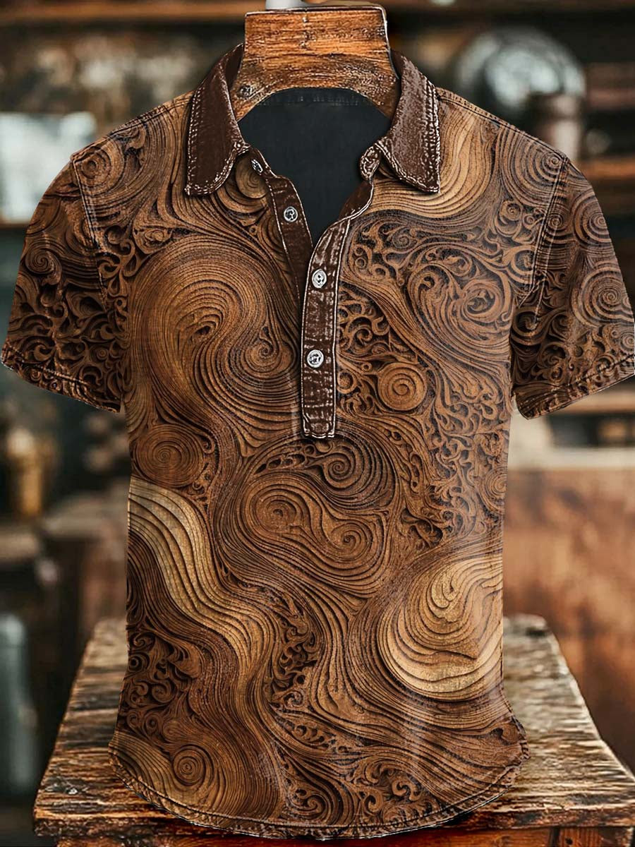 Vintage Sculpted Textured Print Casual Short Sleeve Polo Shirt Halloween Gifts For Girlfriend