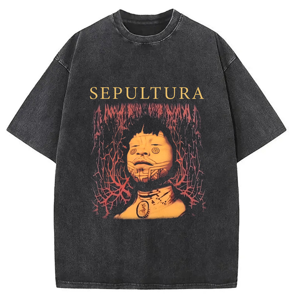 Vintage Sepultura Roots Metal Band Washed T-Shirt Retro Streetwear Graphic Top Gifts For Her