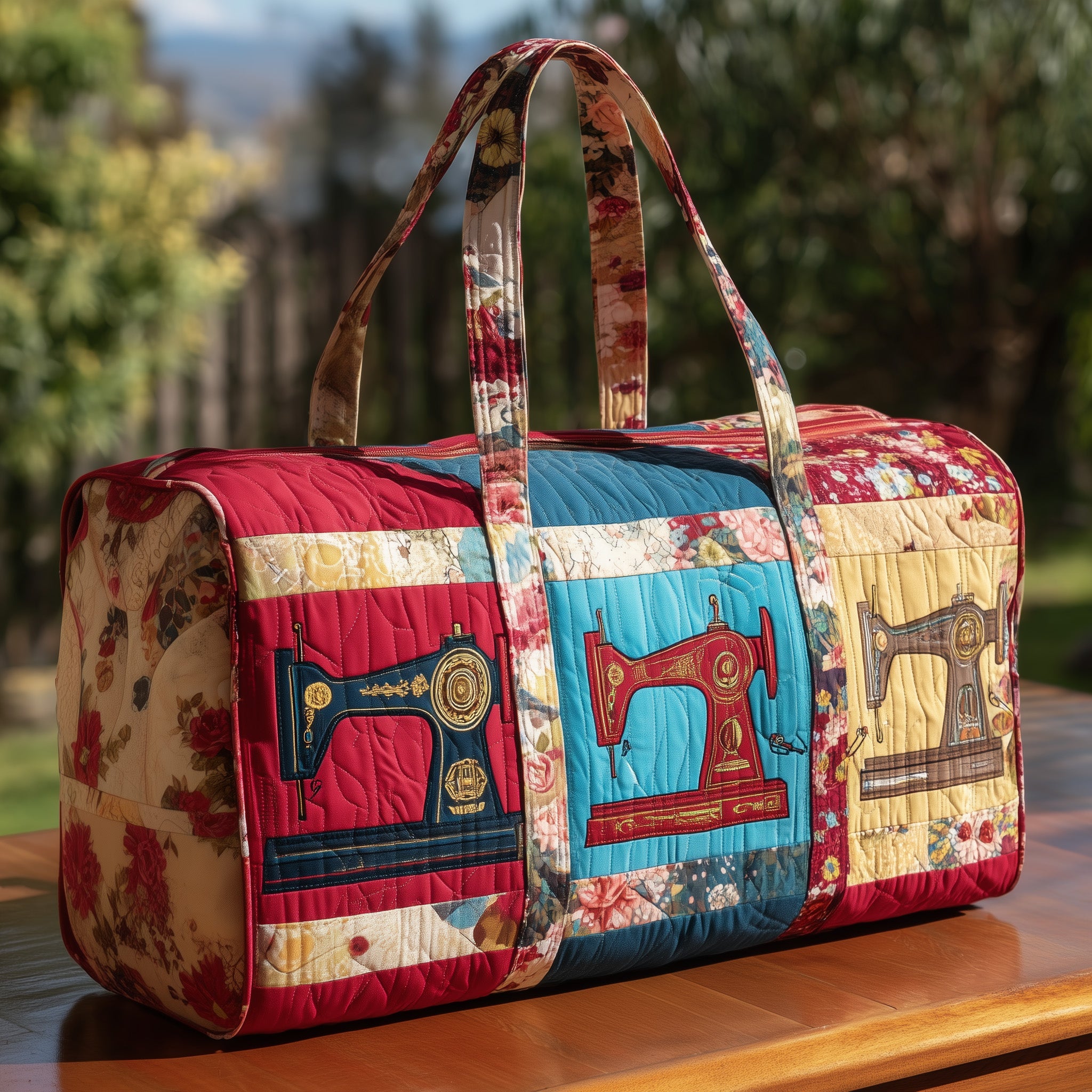 Vintage Sewing Machine Quilted Duffle Bag Christmas Gift Idea
