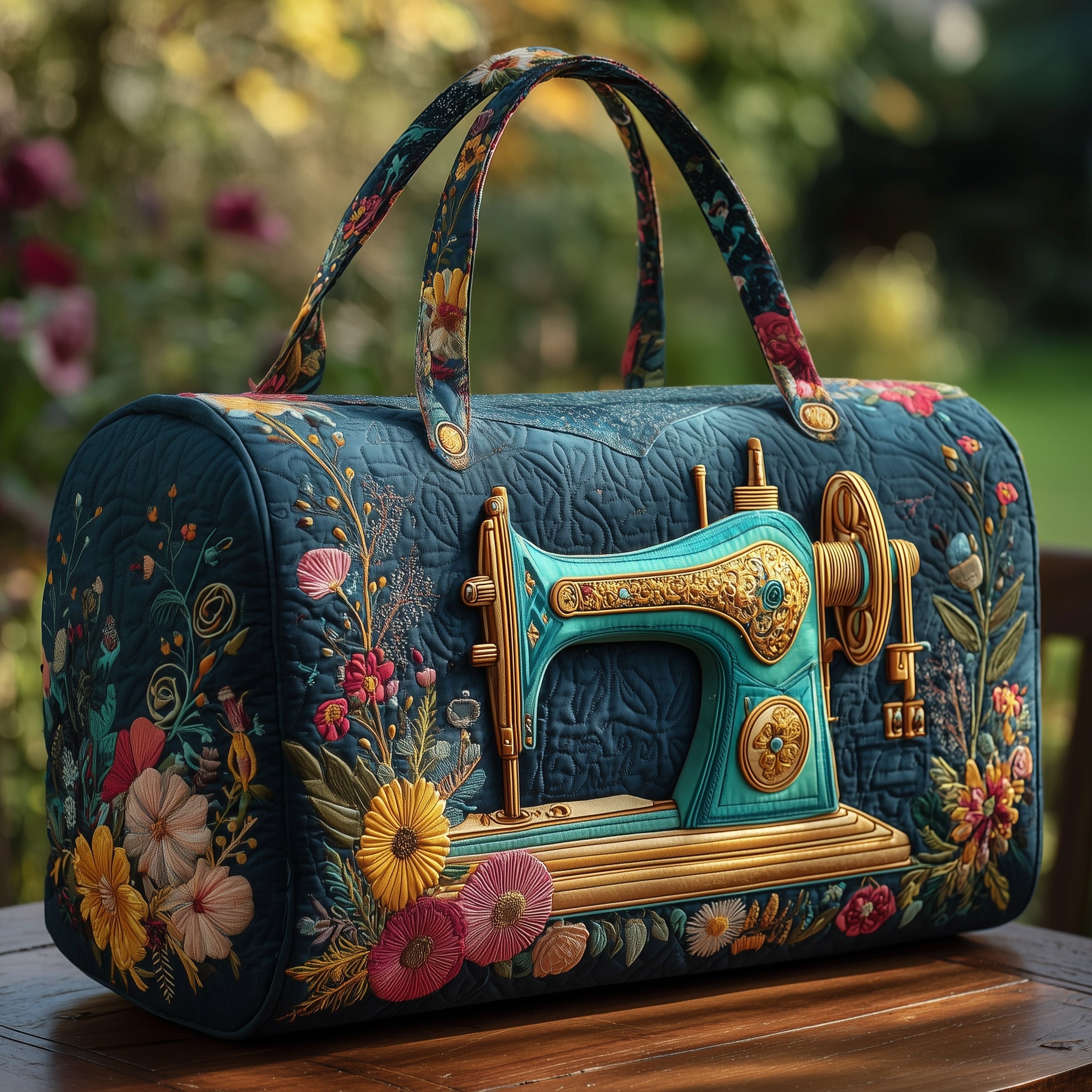 Vintage Sewing Machine Quilted Duffle Bag Compact And Spacious