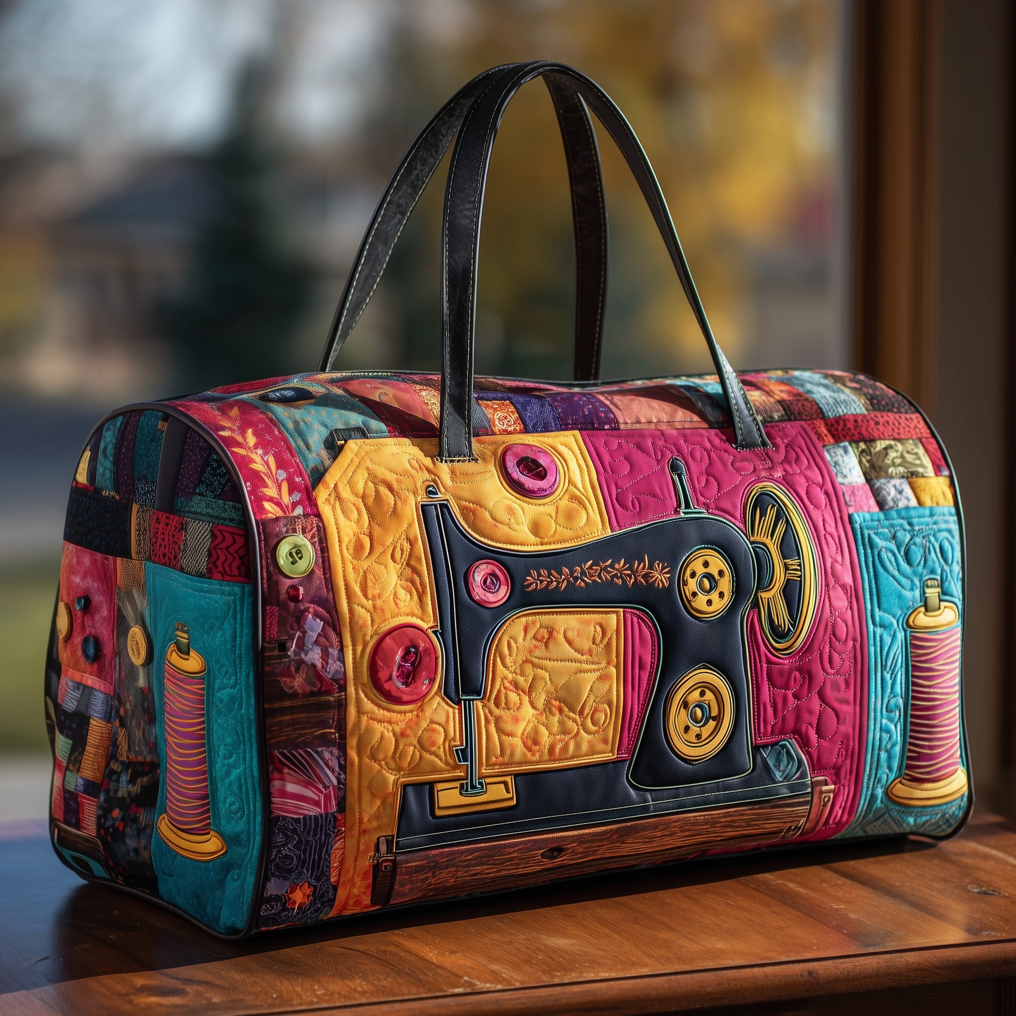 Vintage Sewing Machine Quilted Duffle Bag Daily Essentials Organizer