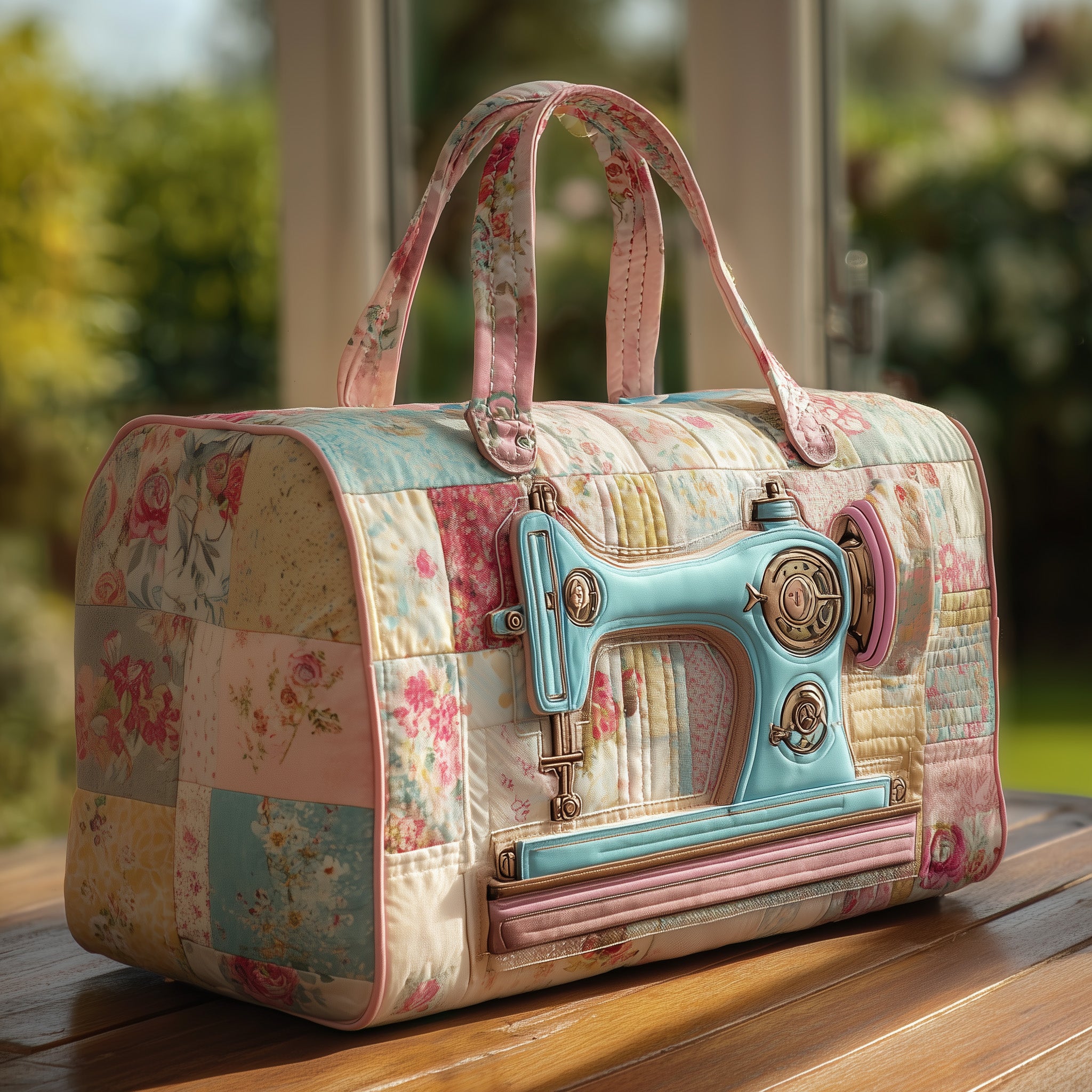 Vintage Sewing Machine Quilted Duffle Bag Durable And Lightweight