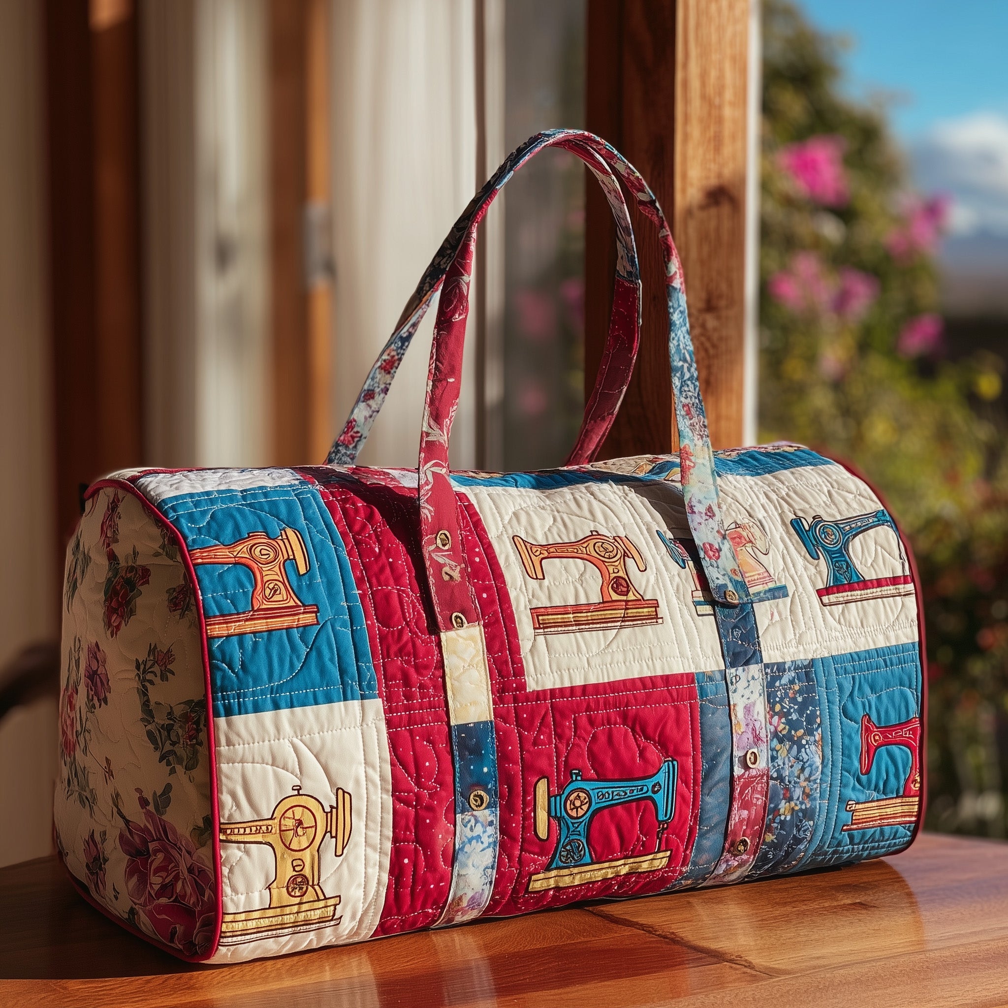 Vintage Sewing Machine Quilted Duffle Bag Stylish And Practical