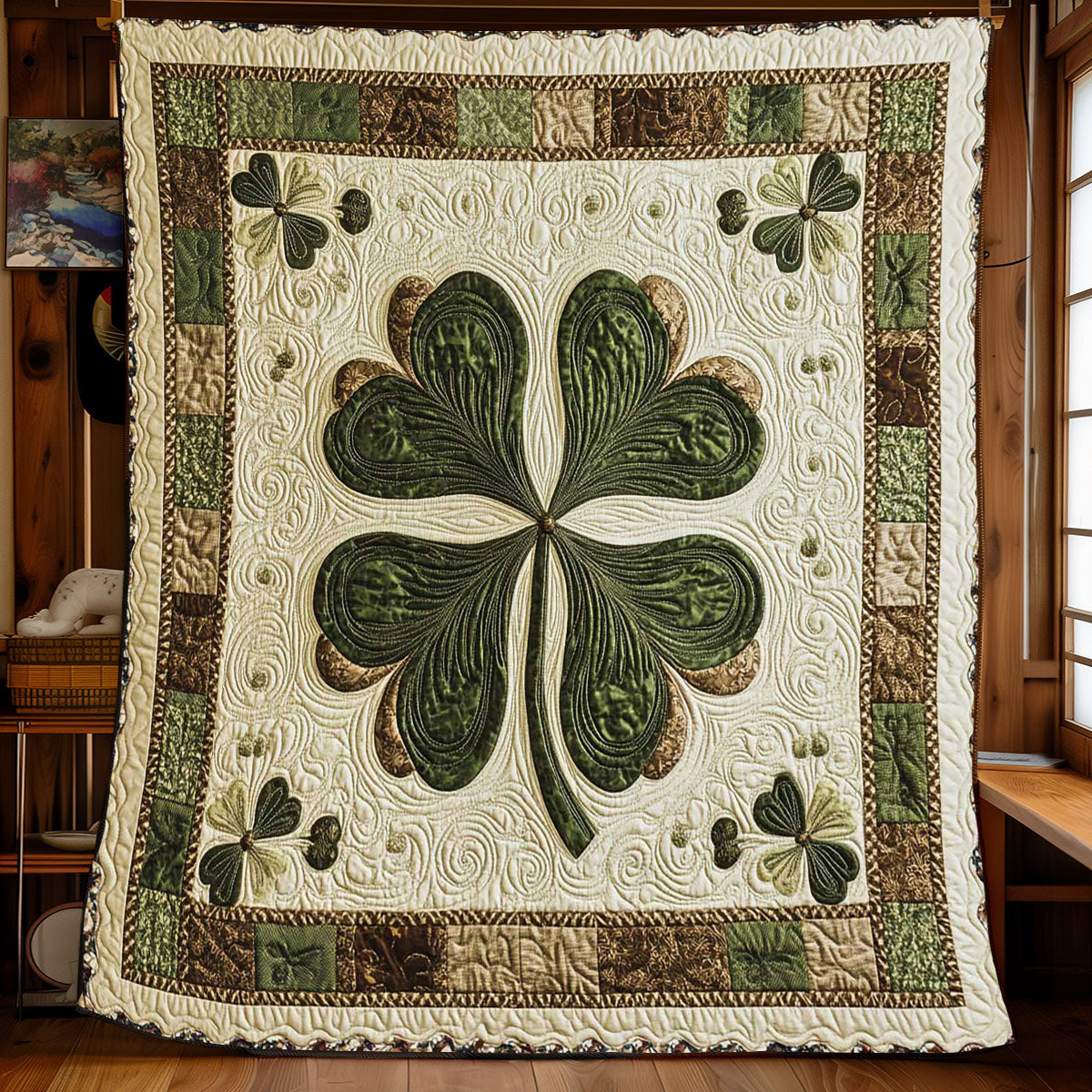 Vintage Shamrock Quilt Unique Holiday Gift Idea with Quilt Blanket