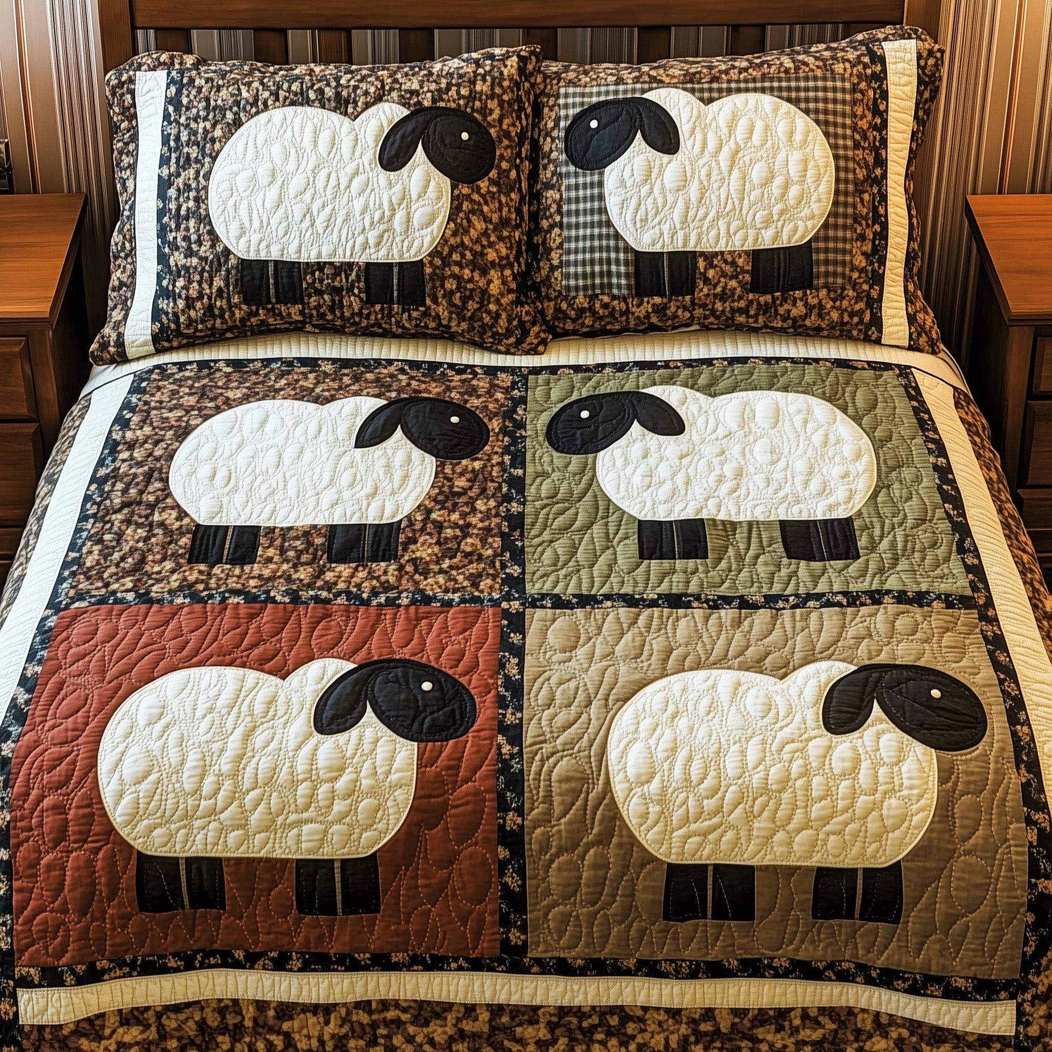 Vintage Sheep Patchwork Quilted Bedding Set Duvet Cover Bed Sheet Christmas Sheep Gifts