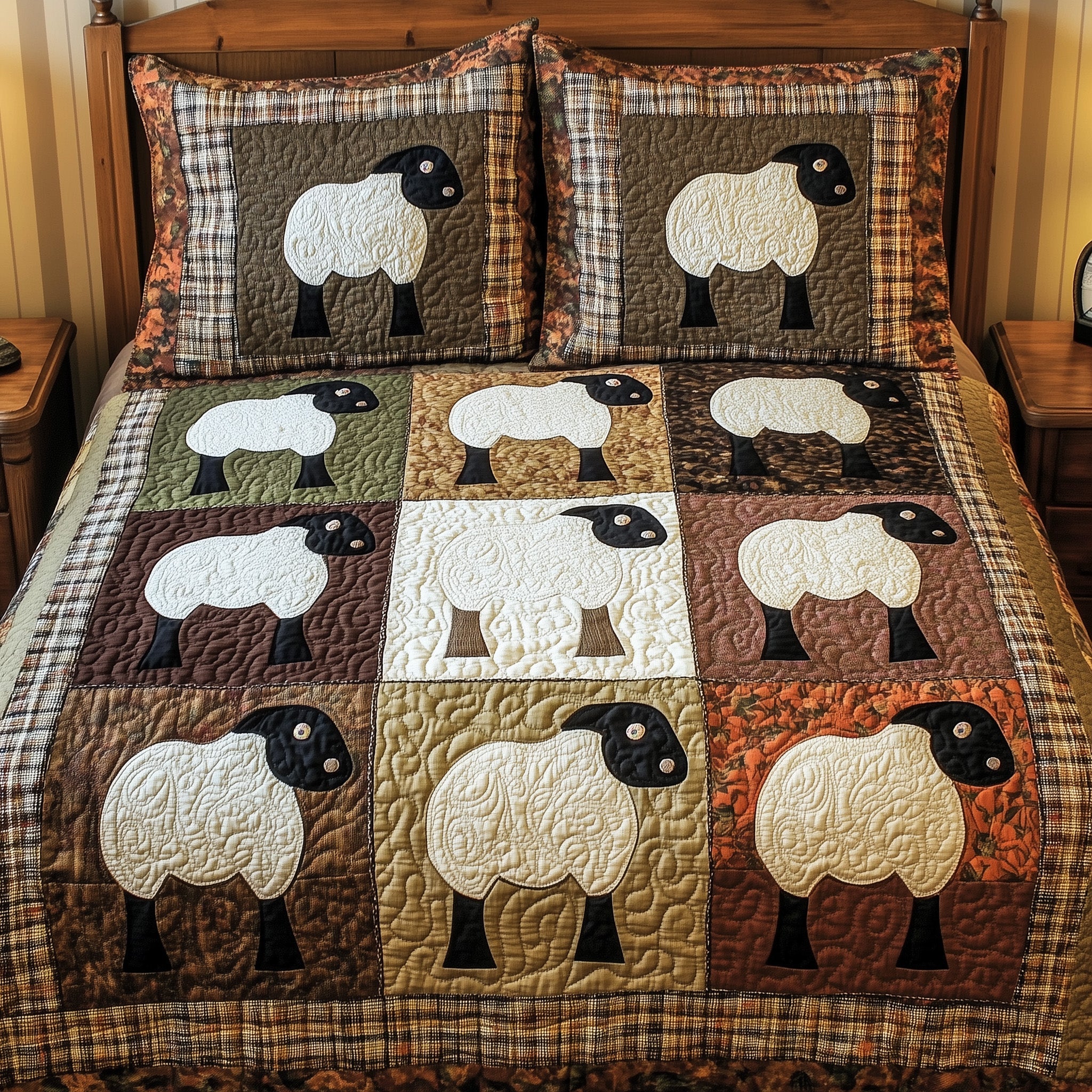 Vintage Sheep Patchwork Quilted Bedding Set Duvet Cover Bed Sheet Sheep Inspired Gifts