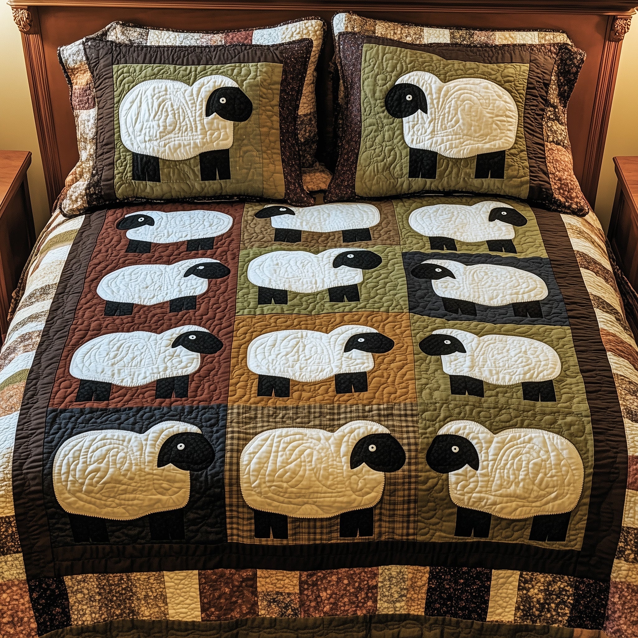 Vintage Sheep Patchwork Quilted Bedding Set Duvet Cover Bed Sheet Sheep Novelty Gifts
