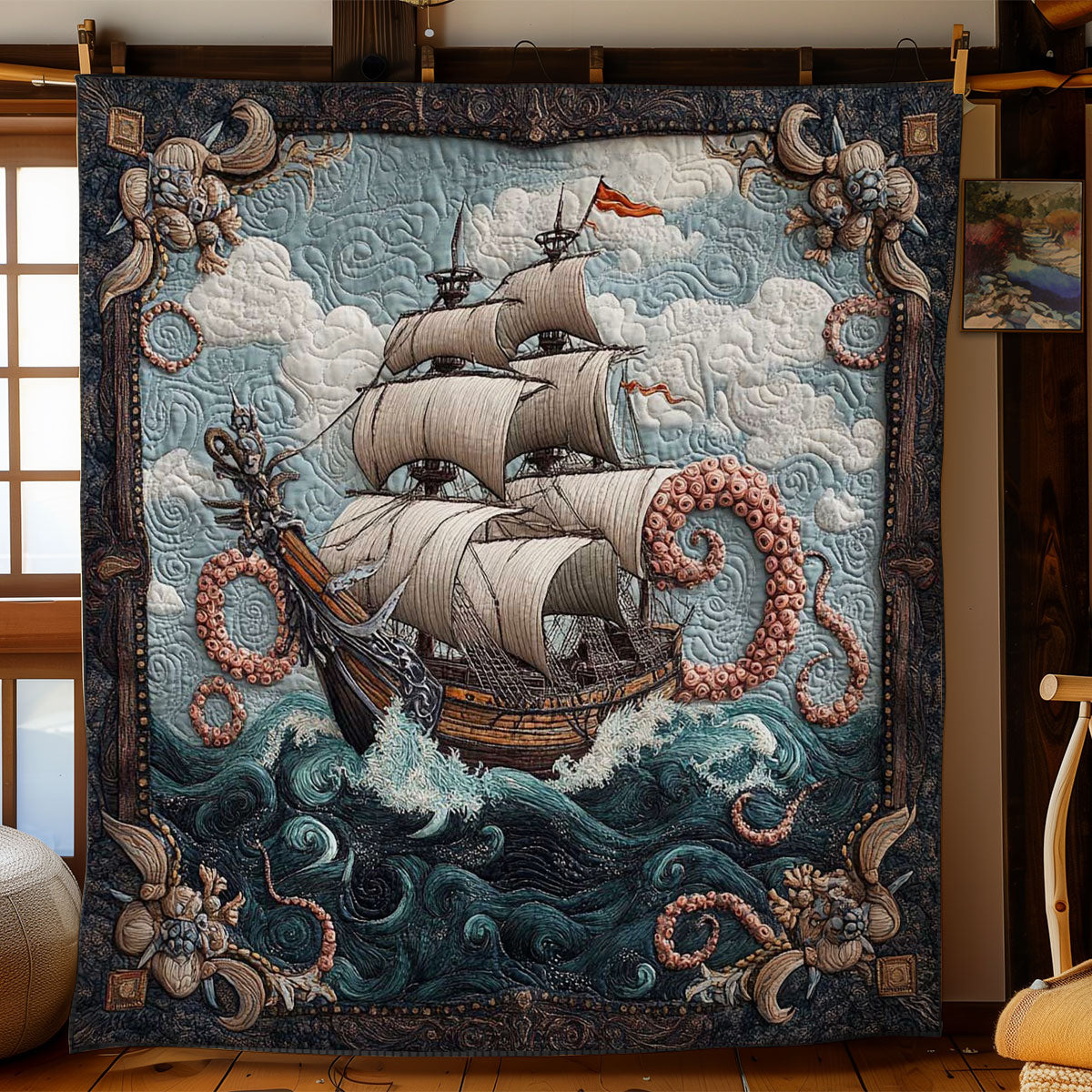 Vintage Ship Escape Quilt Practical Quilt Blanket Gift for Comfort and Style