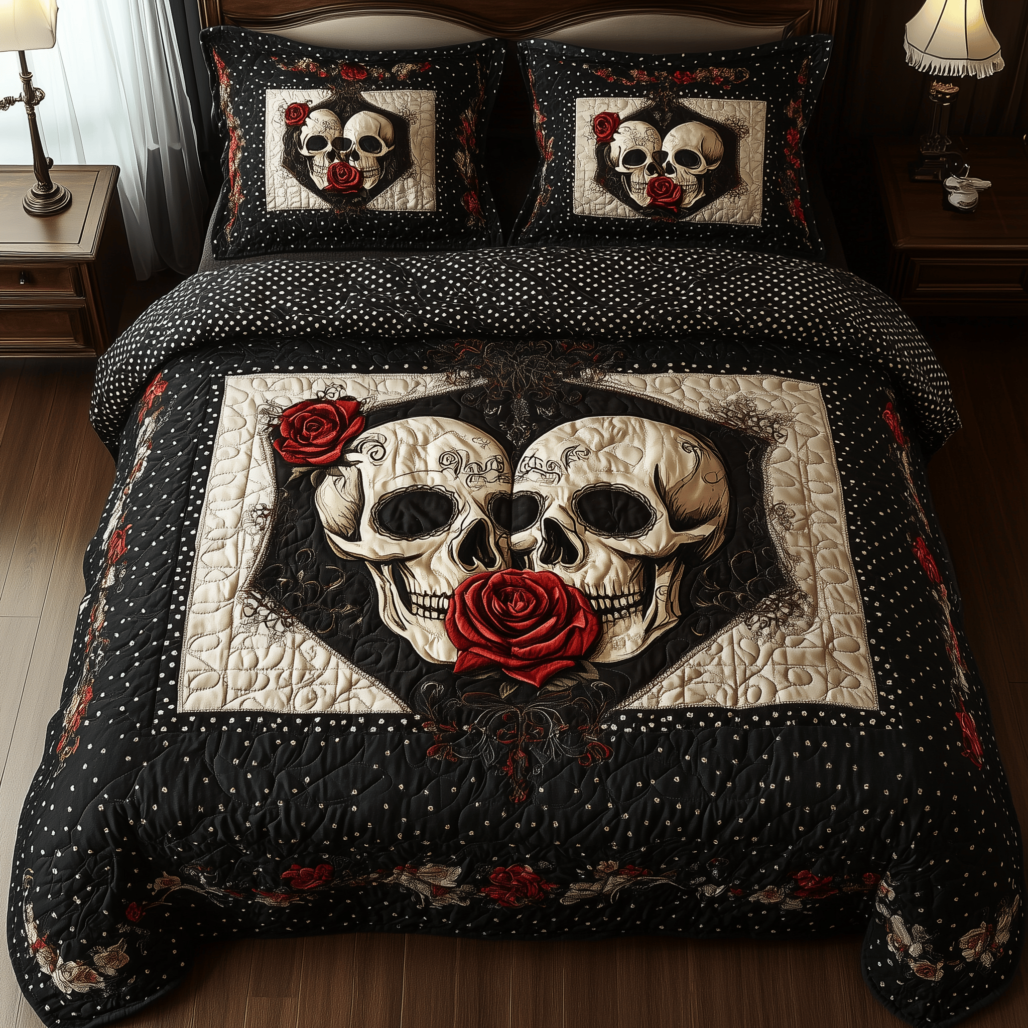Vintage Skull Quilted Bedding Set Christmas Bedding Set Anniversary Gifts For Couples