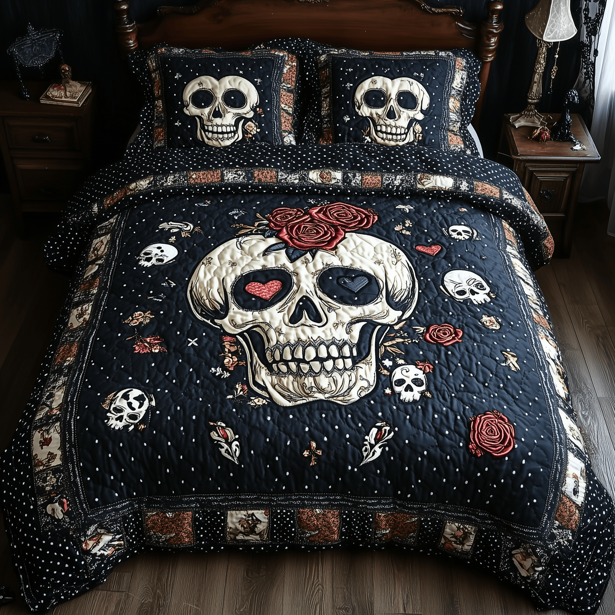 Vintage Skull Quilted Bedding Set Christmas Bedding Set Best Christmas Gifts For Couples