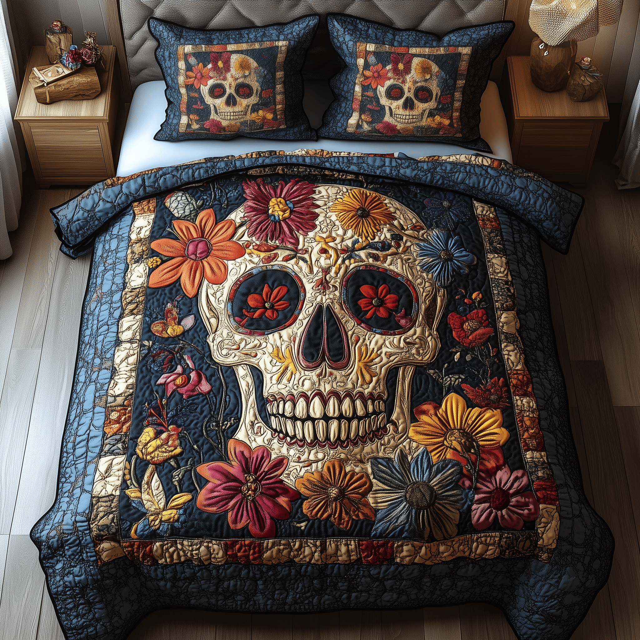 Vintage Skull Quilted Bedding Set Xmas Bedding Set Romantic Christmas Gifts