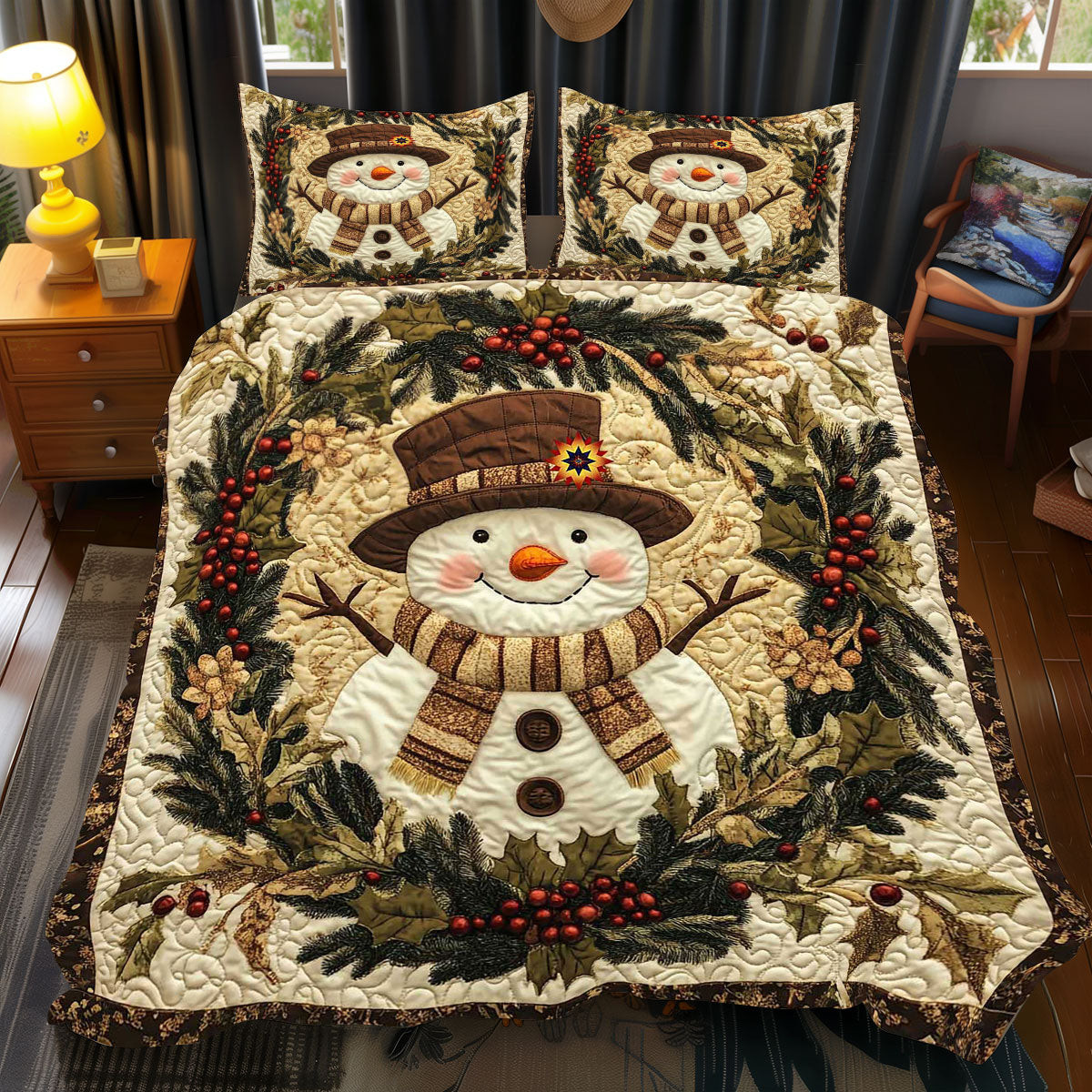 Vintage Snowman Christmas Holiday Xmas Quilted Bedding Set Christmas Gift Ideas For Wife