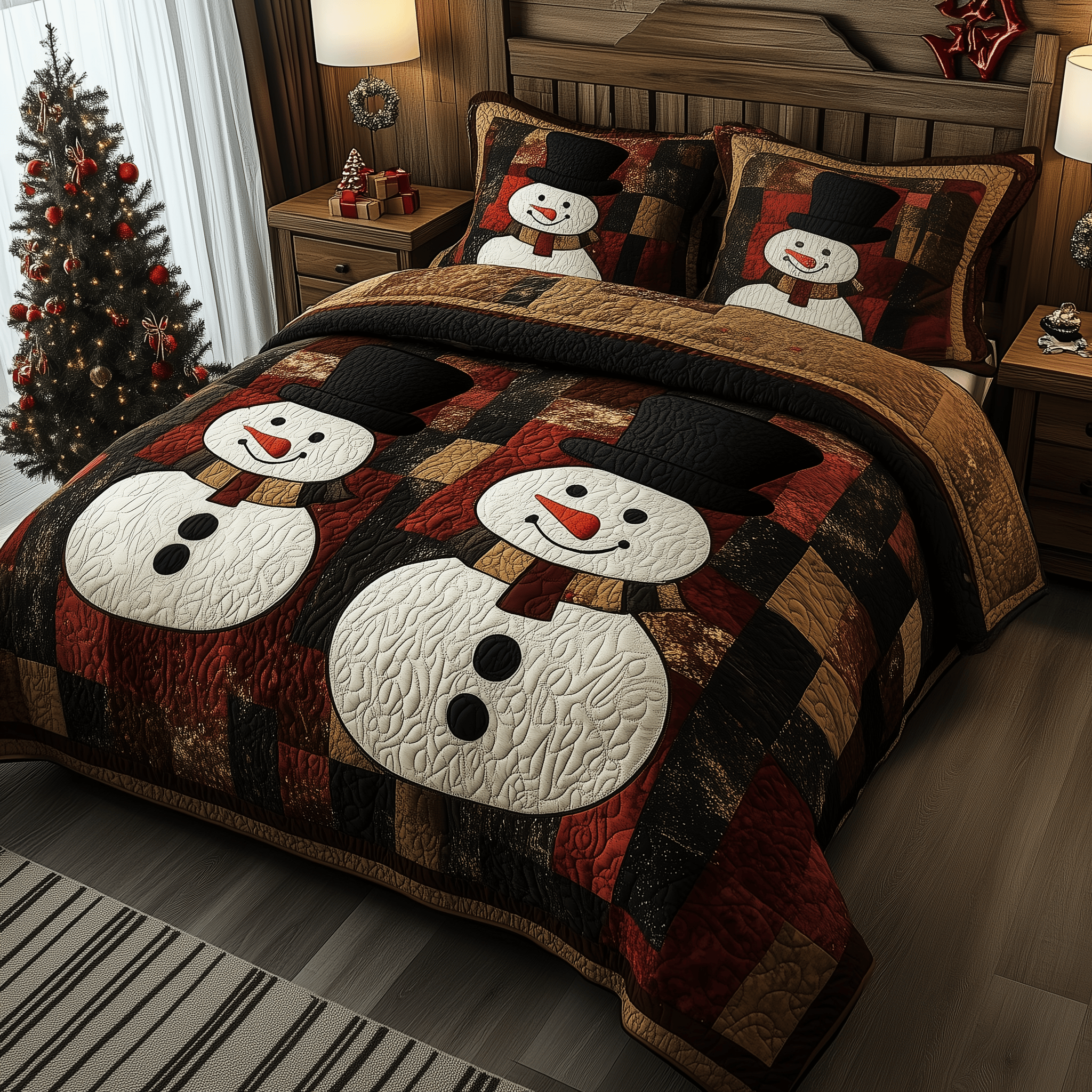 Vintage Snowman Couple Quilted Bedding Set The Snowman Christmas Gifts