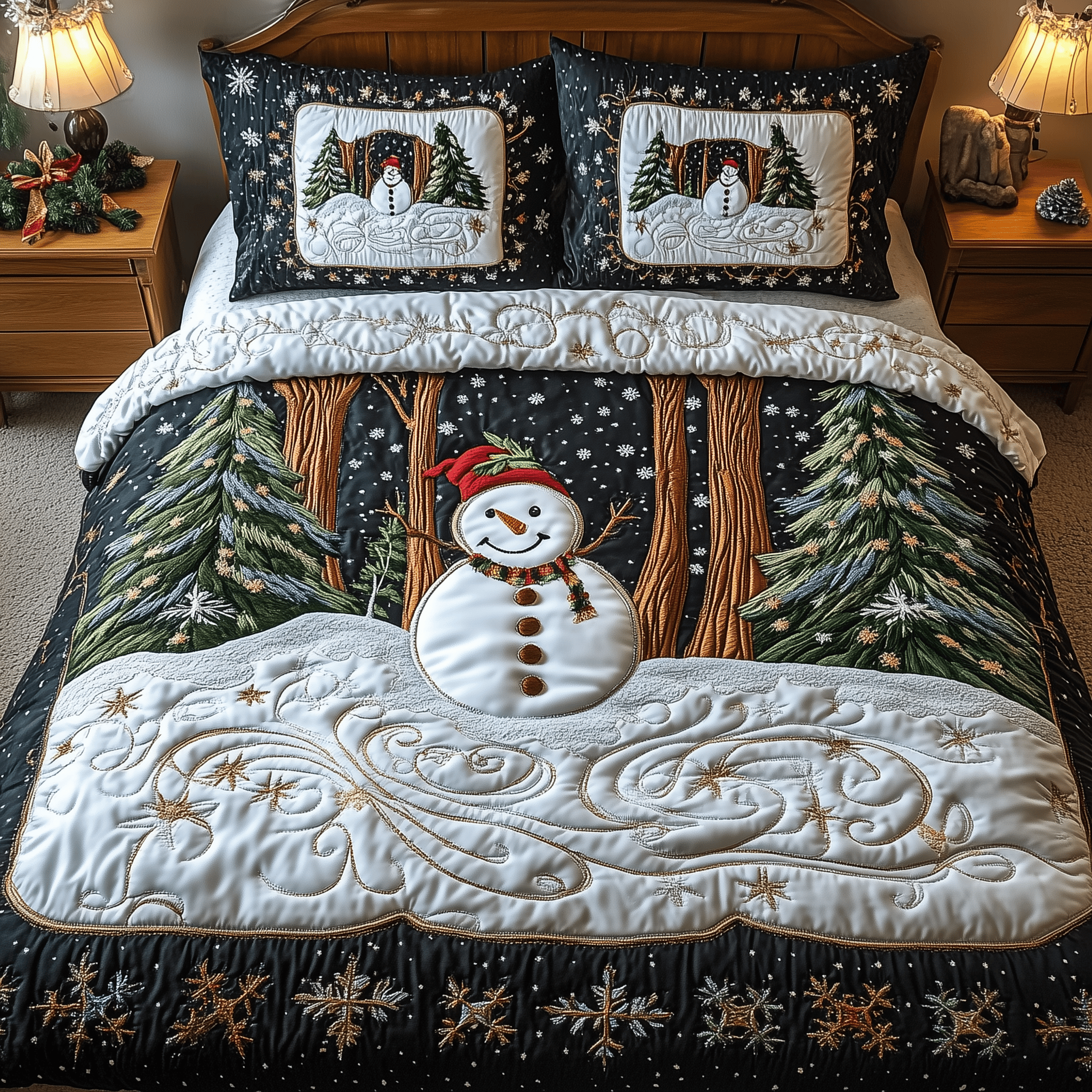 Vintage Snowman Quilted Bedding Set Christmas Bedding Set Christmas Gift Ideas For Couples