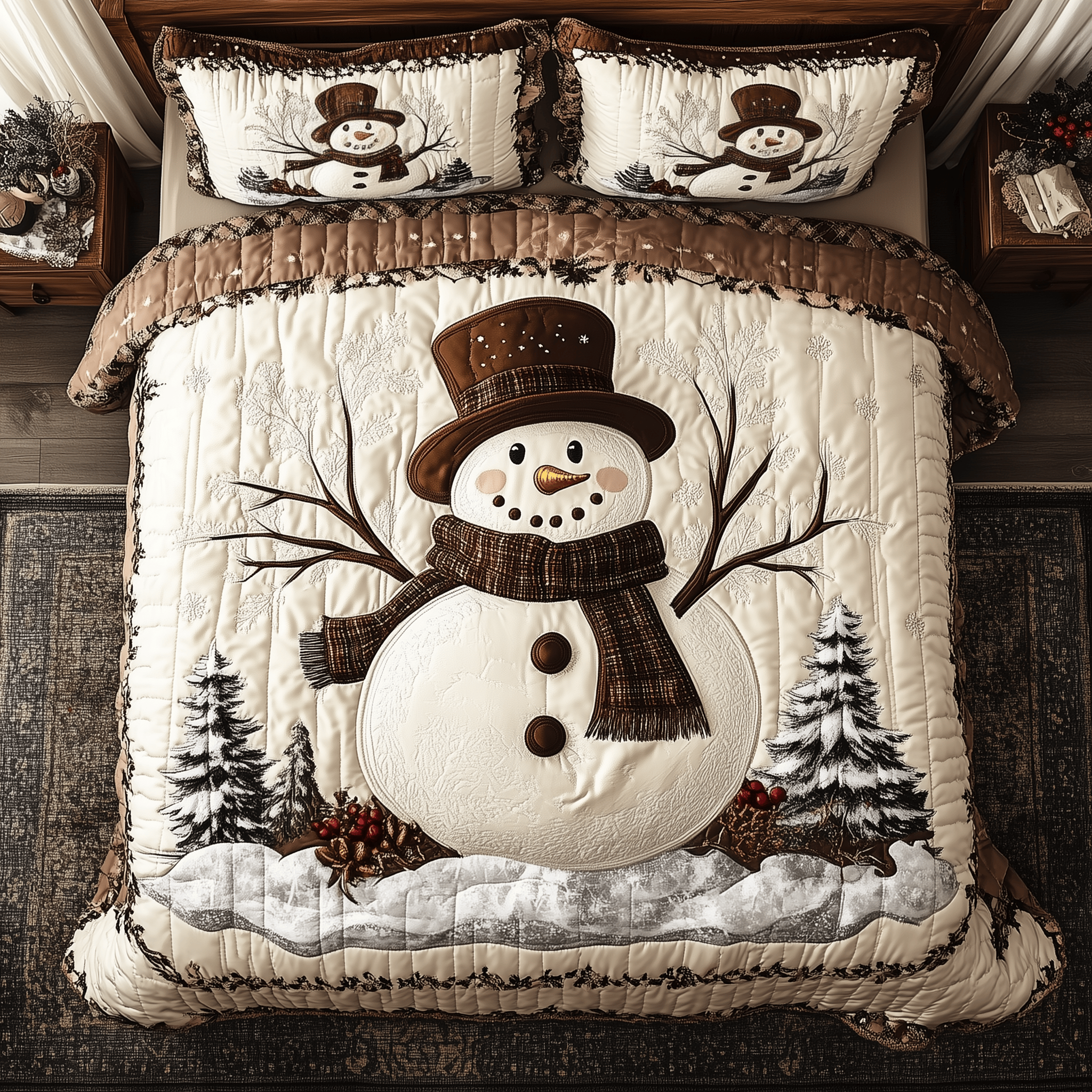 Vintage Snowman Quilted Bedding Set Christmas Bedding Set Christmas Gifts For Couples