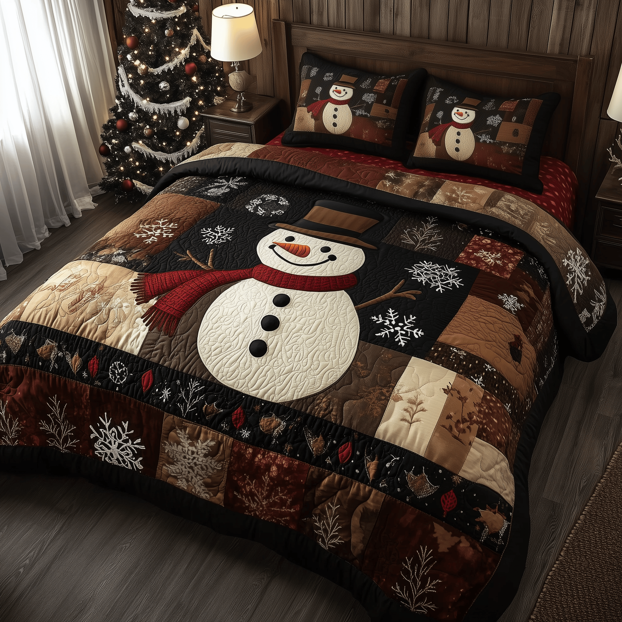 Vintage Snowman Quilted Bedding Set Gifts For Snowman Lovers