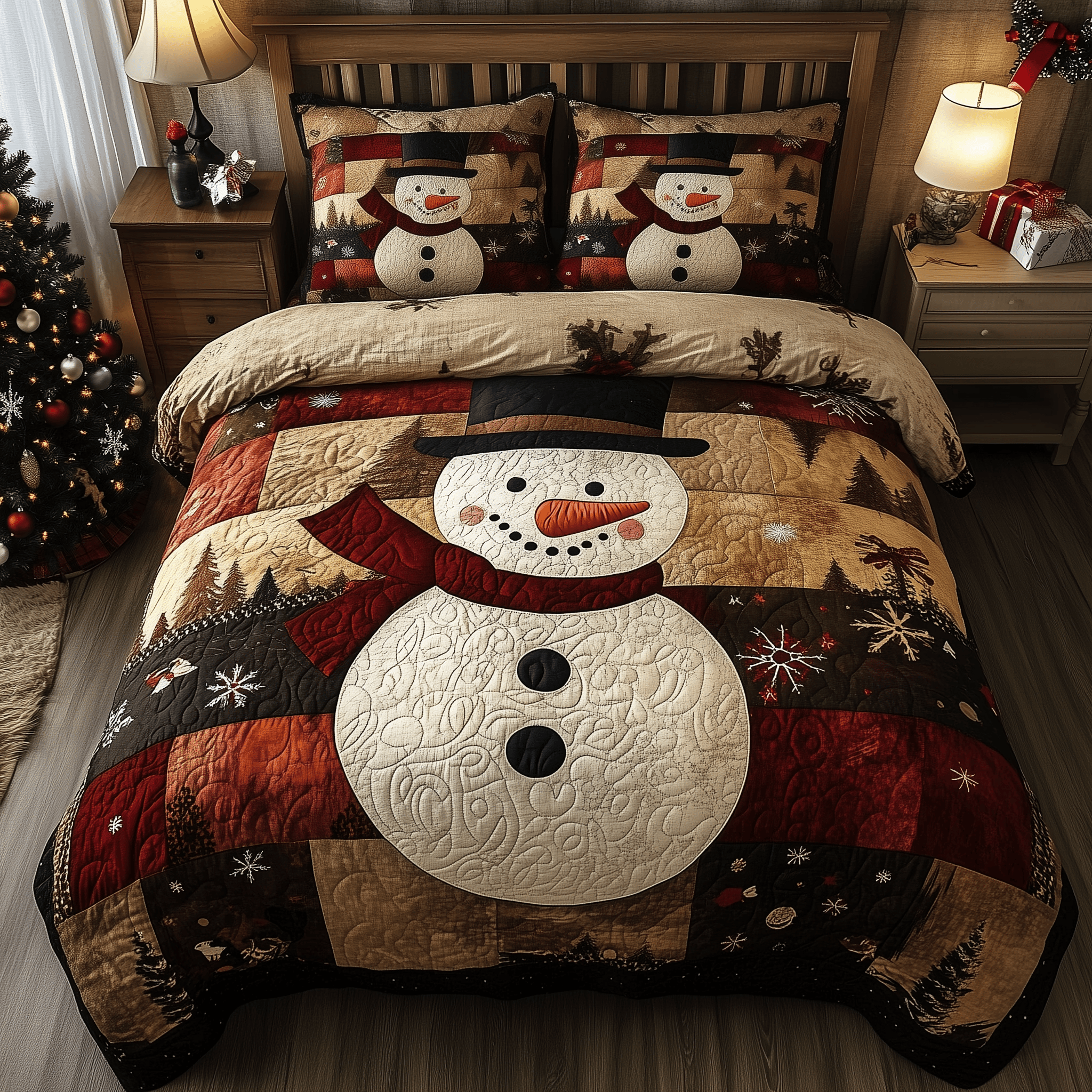 Vintage Snowman Quilted Bedding Set Unique Snowman Decorations For Tree