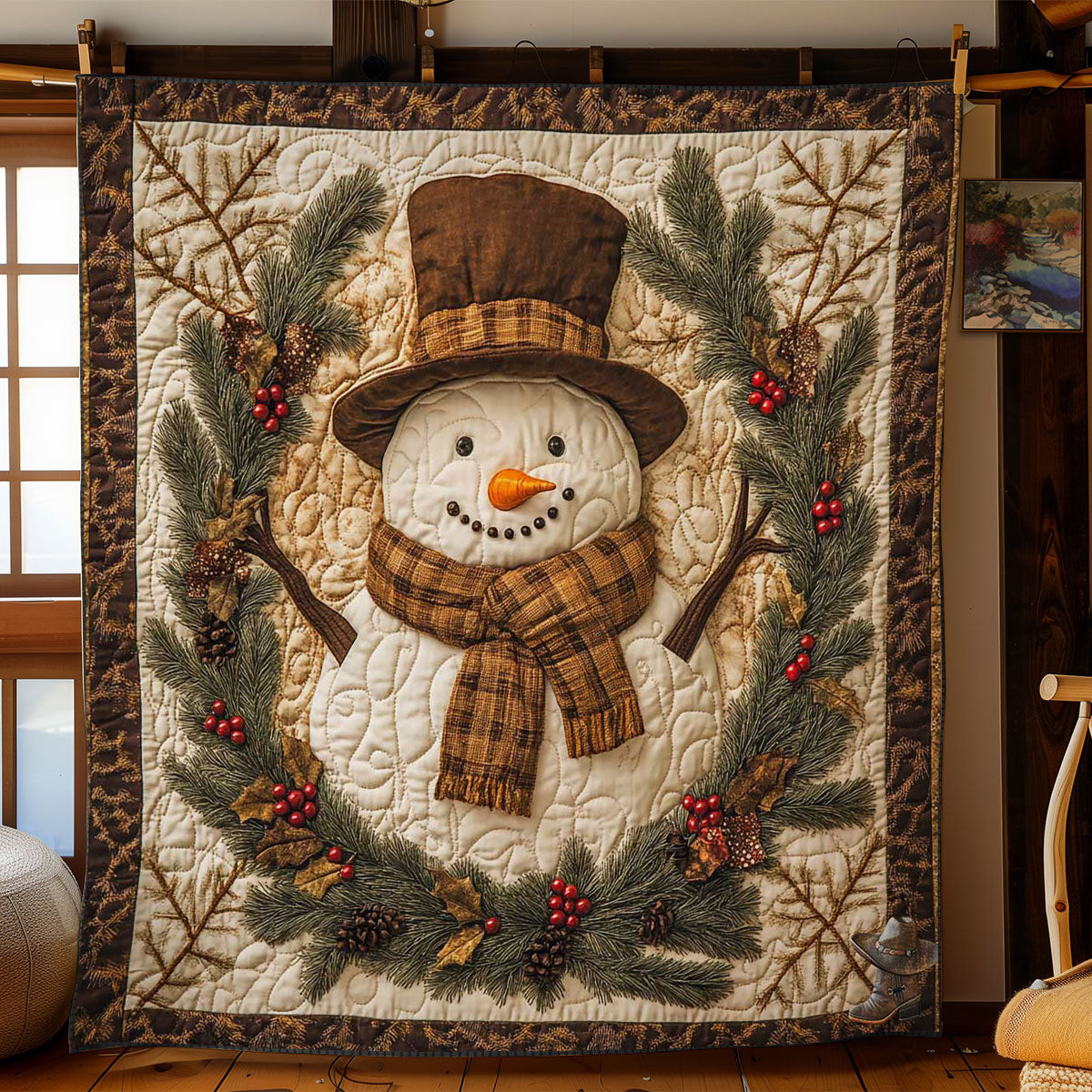 Vintage Snowman Xmas Quilted Blanket Blanket Coolf Gifts For Older Couples