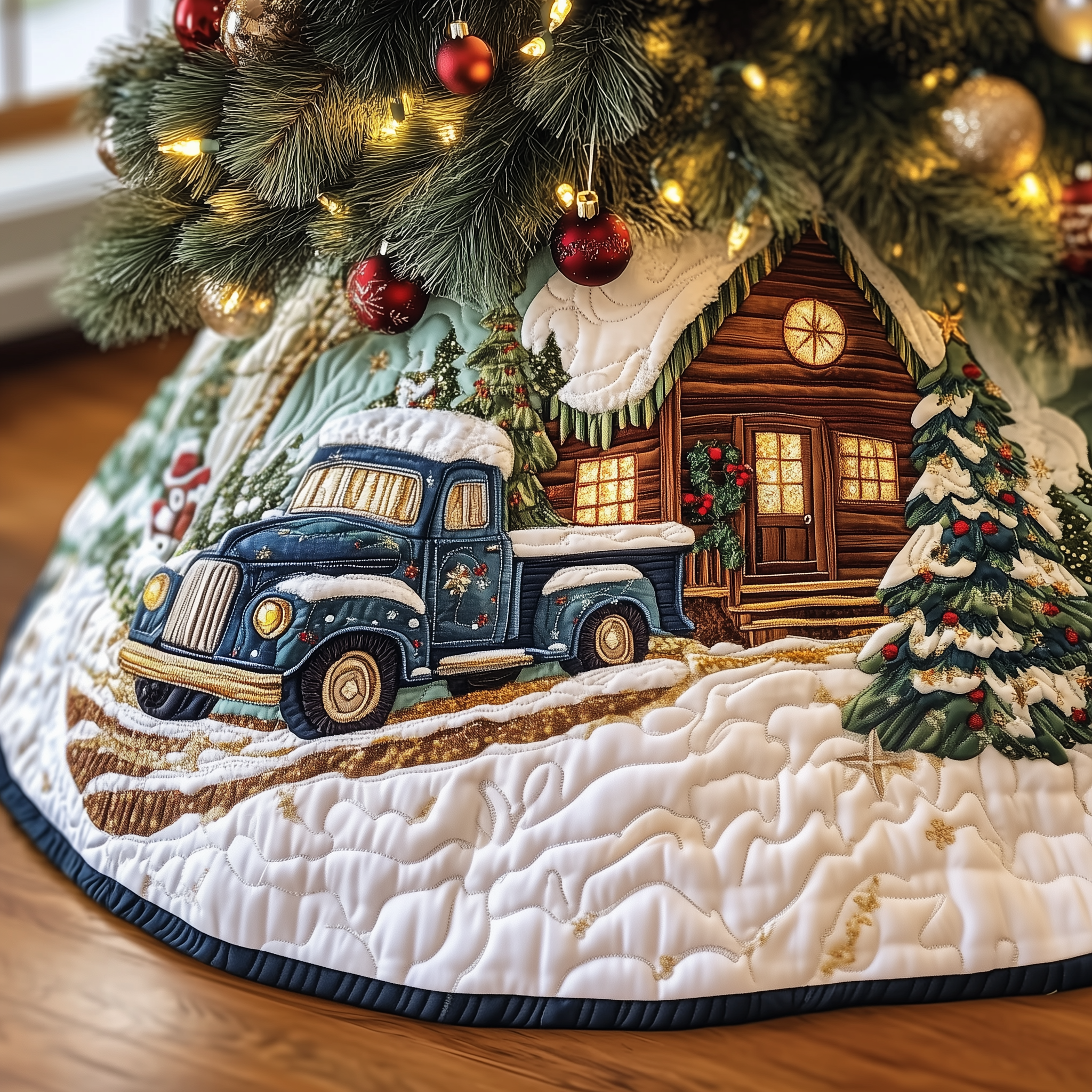 Vintage Snowy Cabin Quilted Tree Skirt Father In Law Gifts Christmas