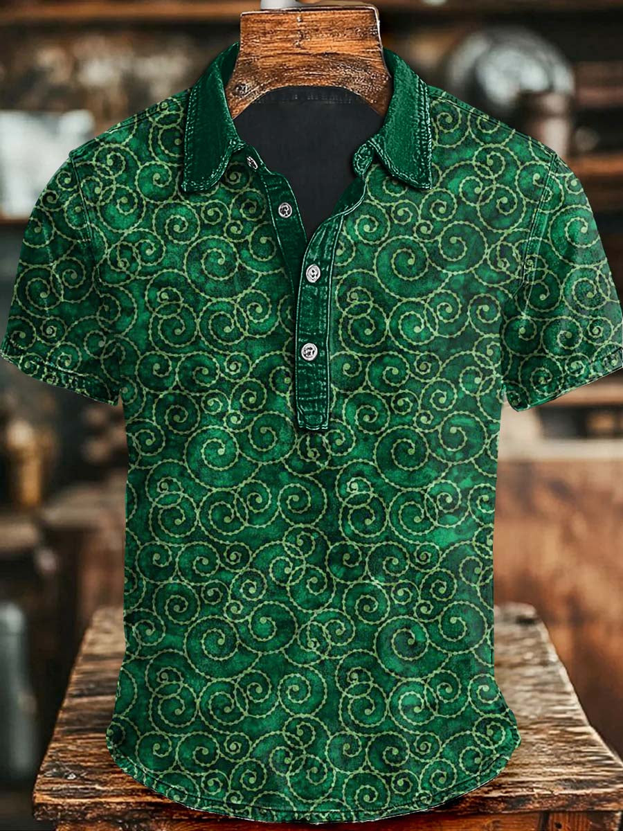 Vintage Spiral Print Casual Short Sleeve Polo Shirt Halloween Witch Costume For Brother