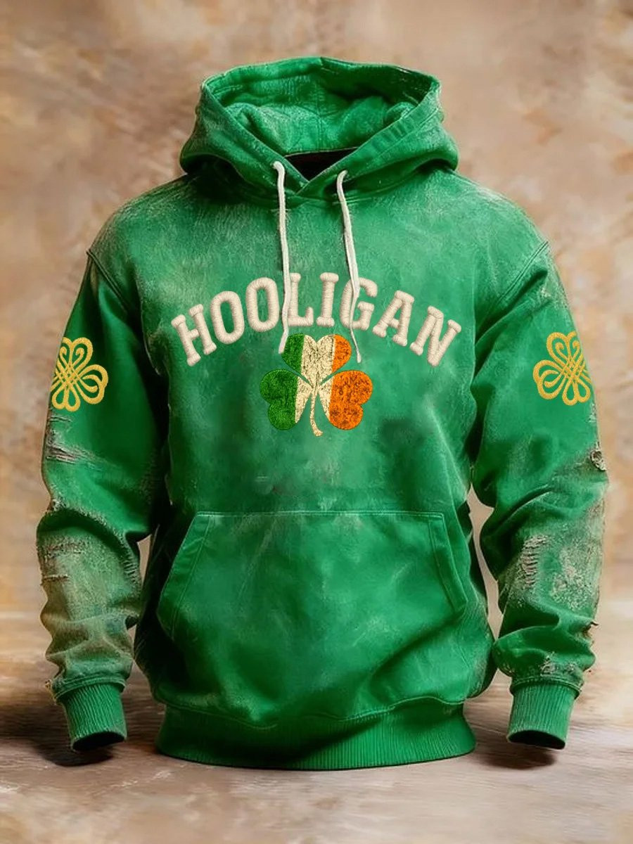 Vintage St Patricks Day Hoodie Hooligan Shamrock Hooded Sweatshirt Presents