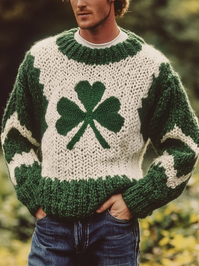 Vintage St Patrick's Day Shamrock Art Sweater Luck Of The Irish Holiday Clothing Gift Ideas