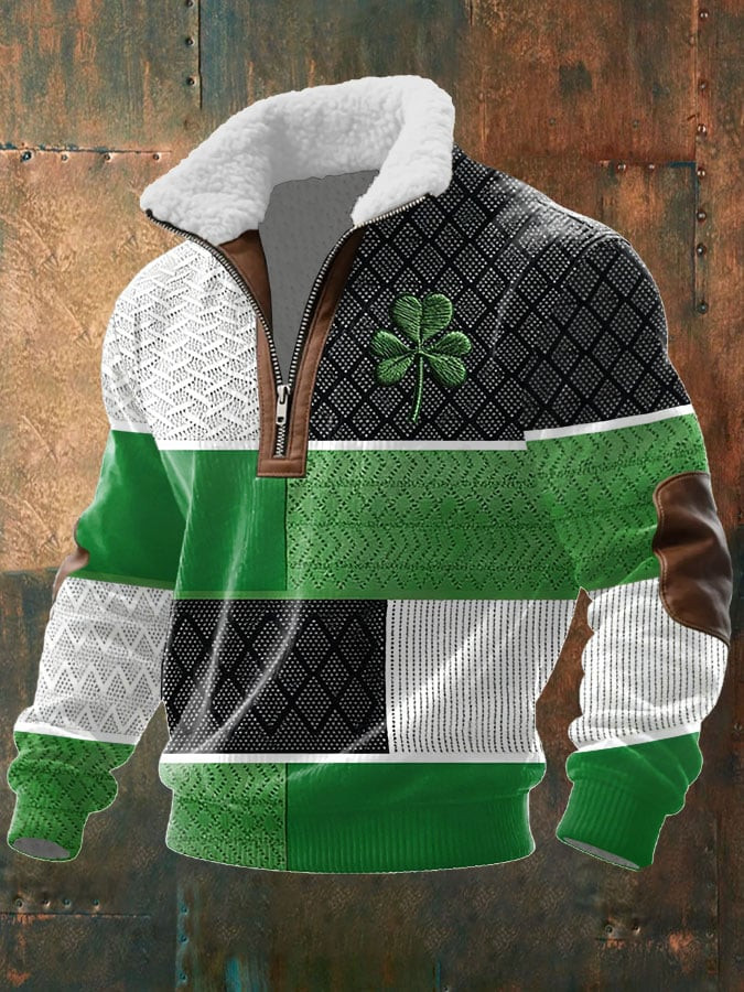 Vintage St Patricks Day Stand Up Collar Sweater Luck Of The Irish Holiday Clothing Gift For Men