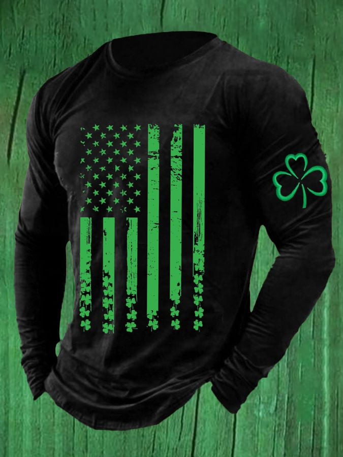 Vintage St Patricks Flag Long Sleeve Shirt Luck Of The Irish Seasonal Clothing Father Presents