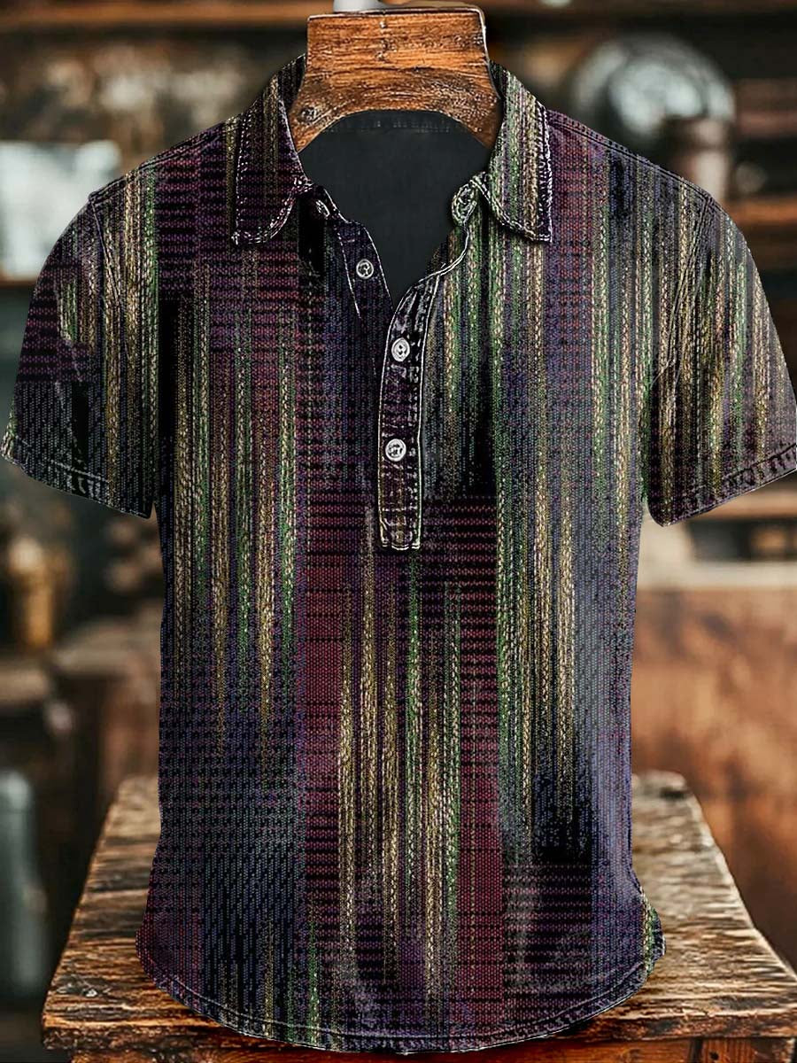 Vintage Stripe Print Casual Short Sleeve Polo Shirt Halloween Gift Ideas Witchy