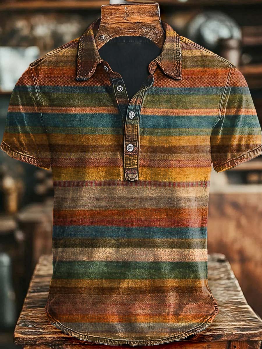 Vintage Striped Print Casual and Stylish Short-Sleeved Polo Shirt Witch Costume
