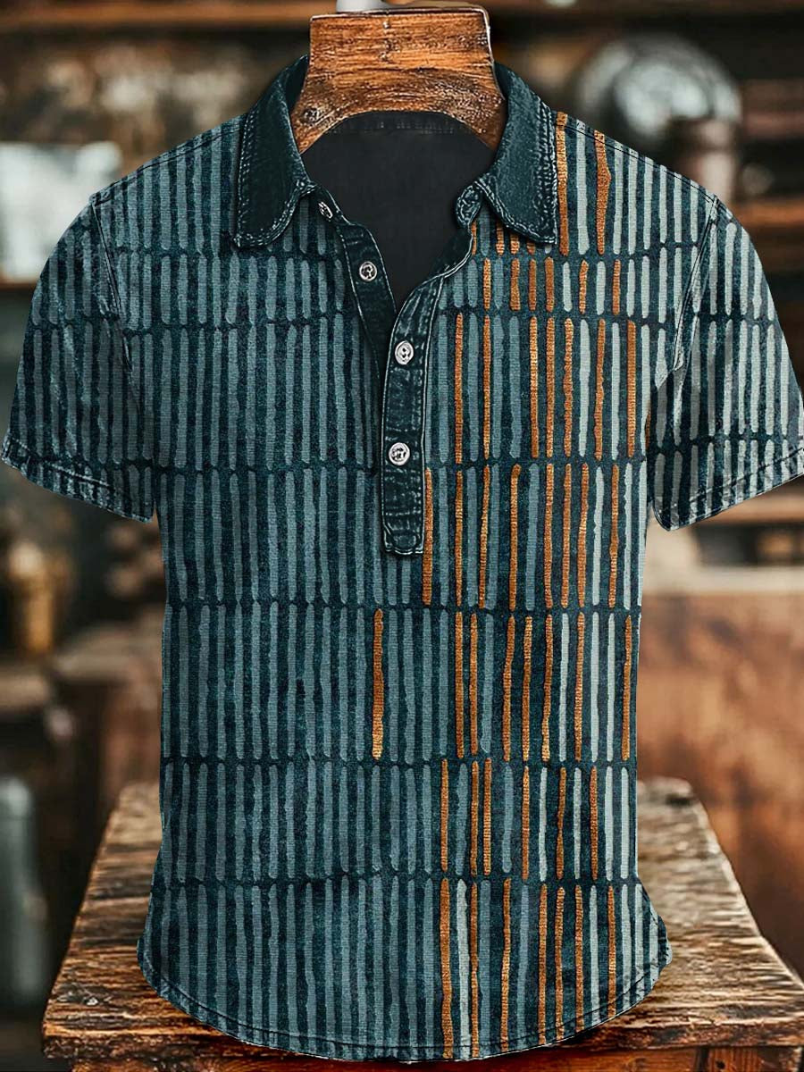 Vintage Striped Printed Casual Short Sleeve Polo Shirt Apparel Halloween Gift For Men