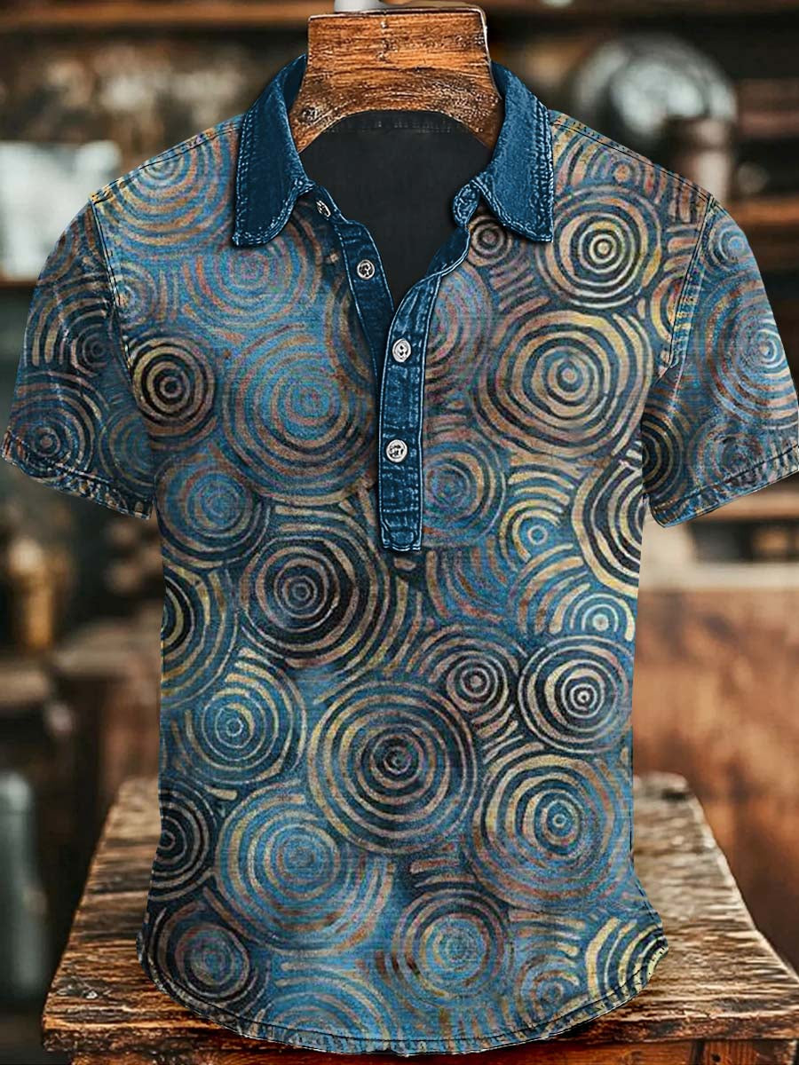 Vintage-Style Printed Circle Art Casual Short-Sleeved Polo Shirt Apparel Halloween For Men