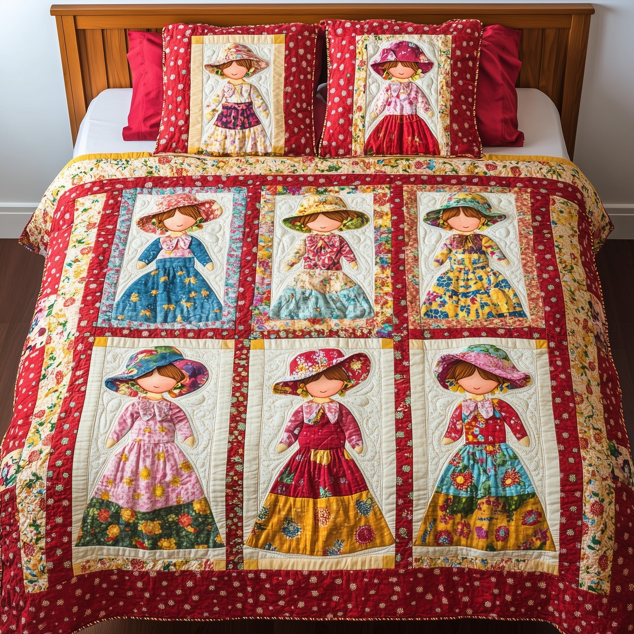 Vintage Sunbonnet Sue Quilted Bedding Set Duvet Cover Bed Sheet Secret Santa Gift Ideas For Her