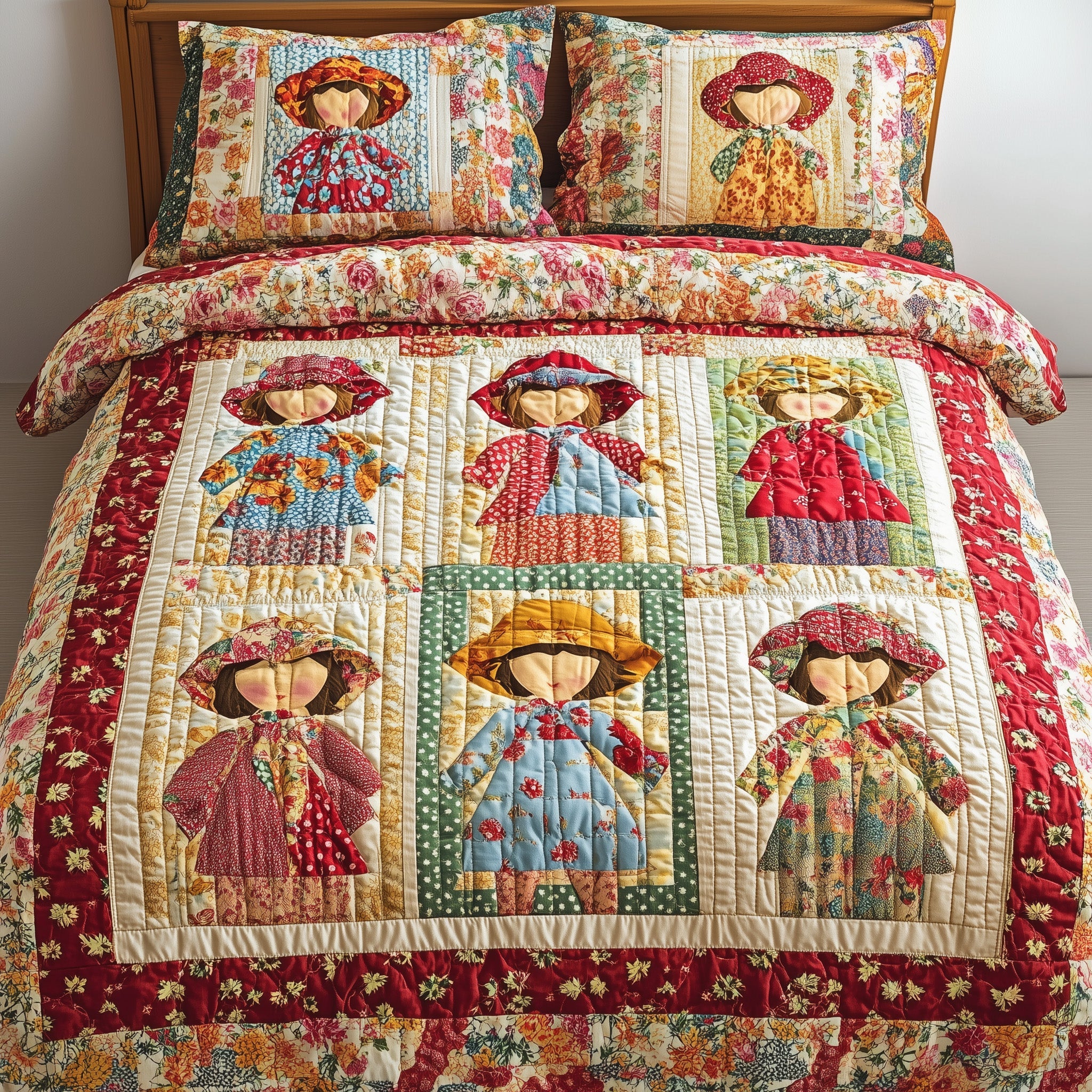 Vintage Sunbonnet Sue Quilted Bedding Set Duvet Cover Bed Sheet Secret Santa Ideas For Work