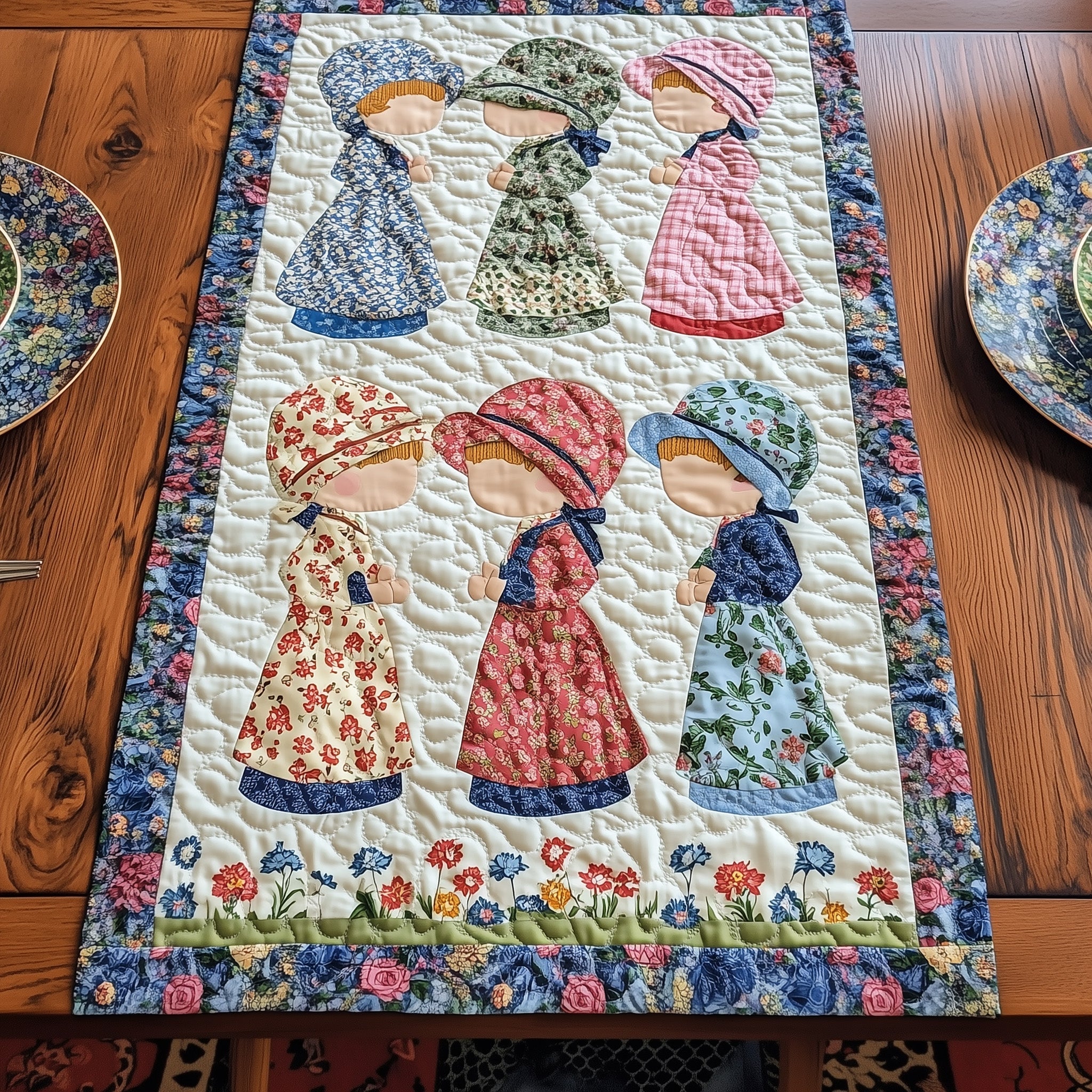 Vintage Sunbonnet Sue Quilted Table Runner Christmas Dining Room Table Runner