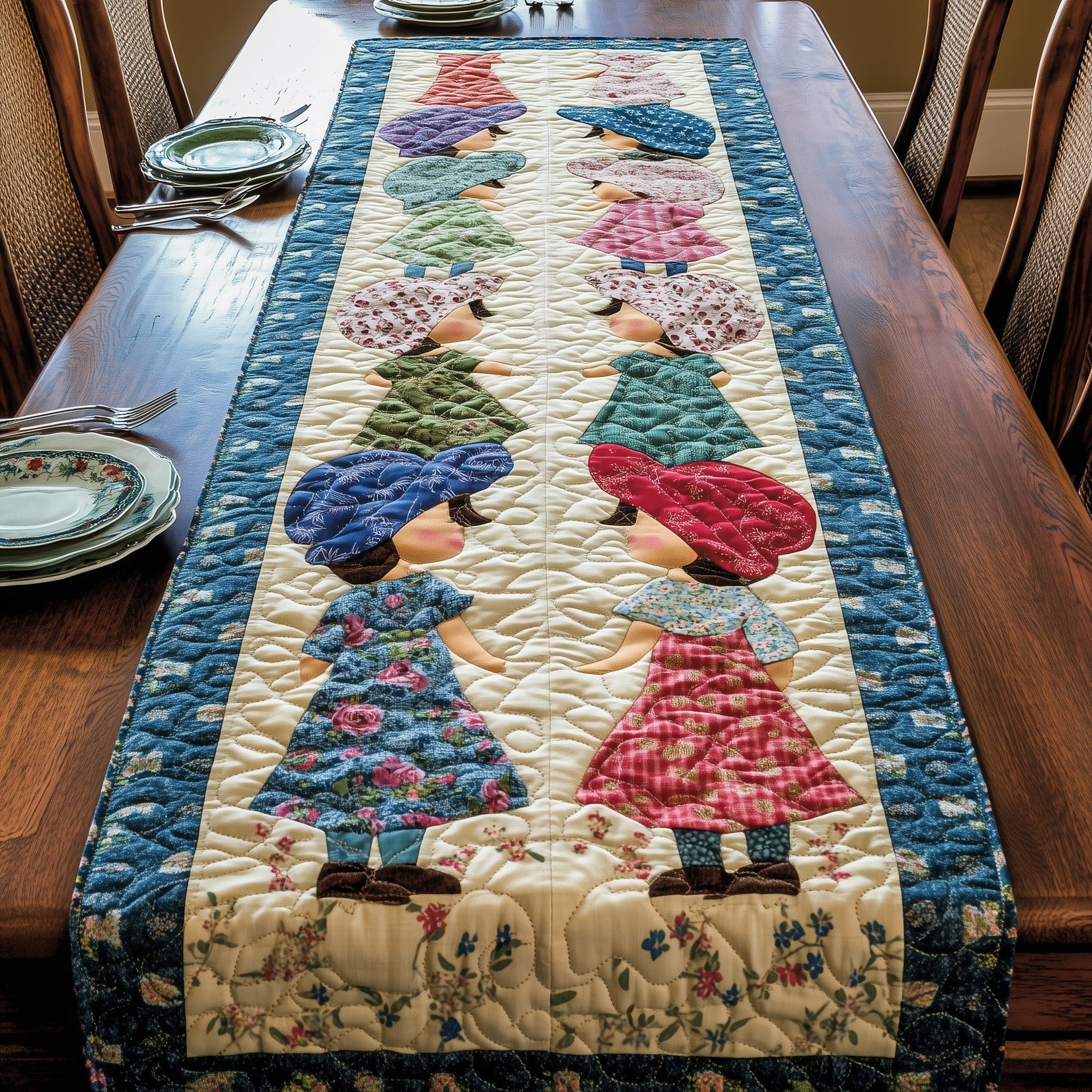 Vintage Sunbonnet Sue Quilted Table Runner Table Runner Gift for Holiday Season