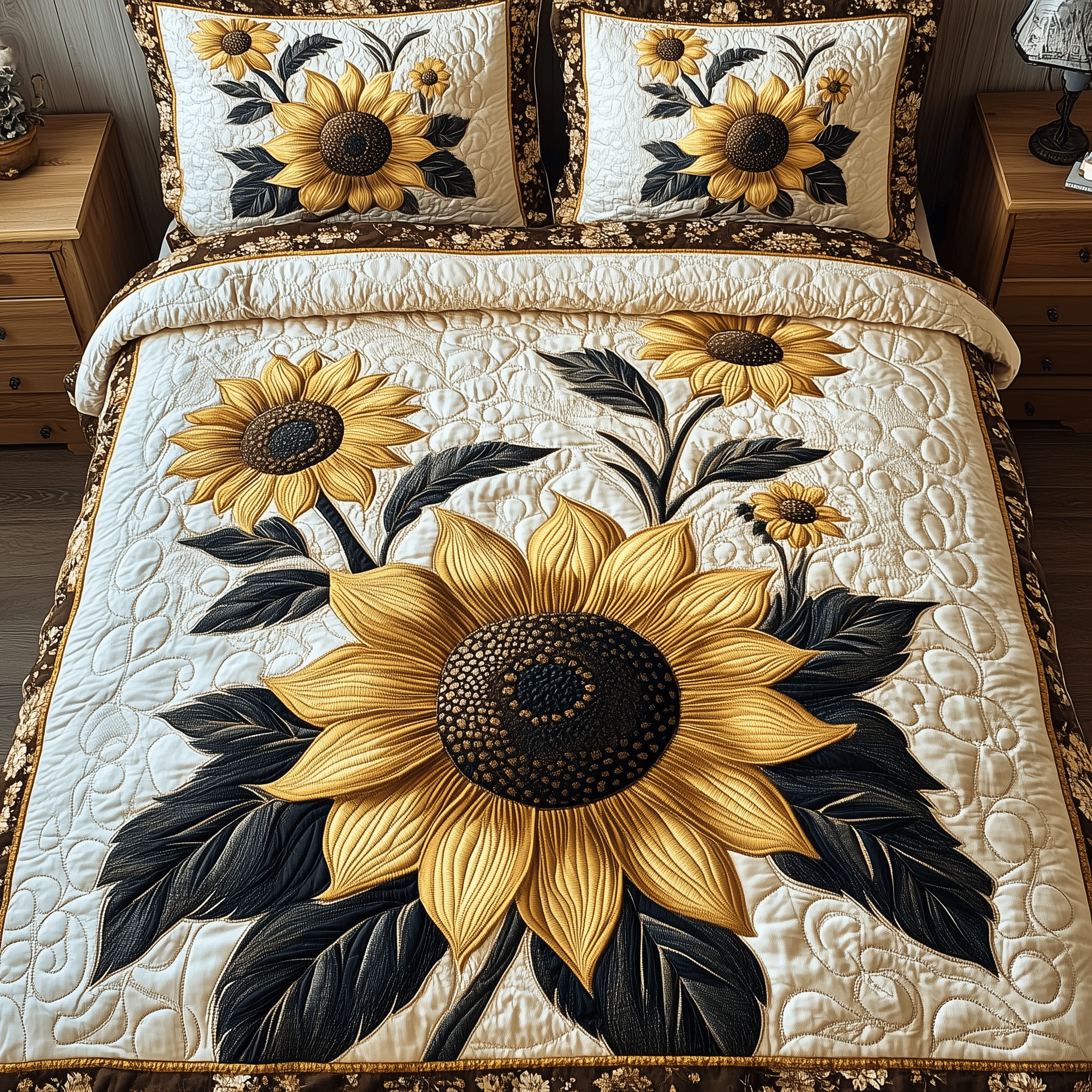 Vintage Sunflower Quilted Bedding Set Xmas Bedding Set Unique Christmas Gifts For Parents