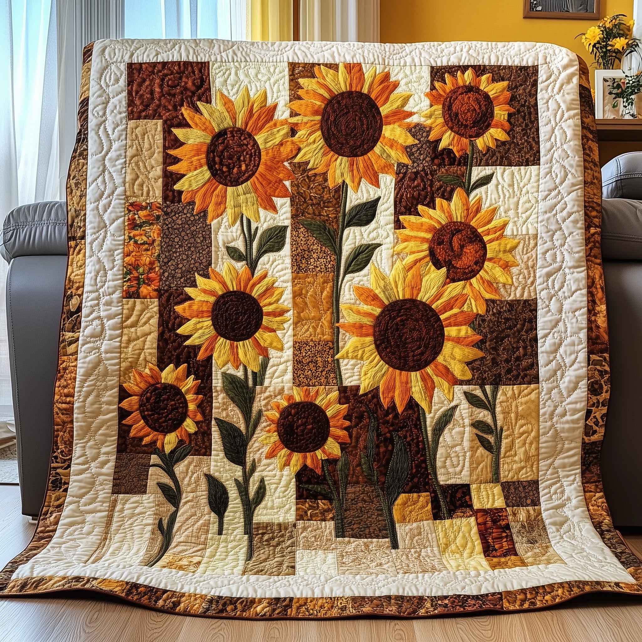 Vintage Sunflower Quilted Blanket Best Couch Throw BlanketBest Christmas Gifts For A Man Who Has Everything