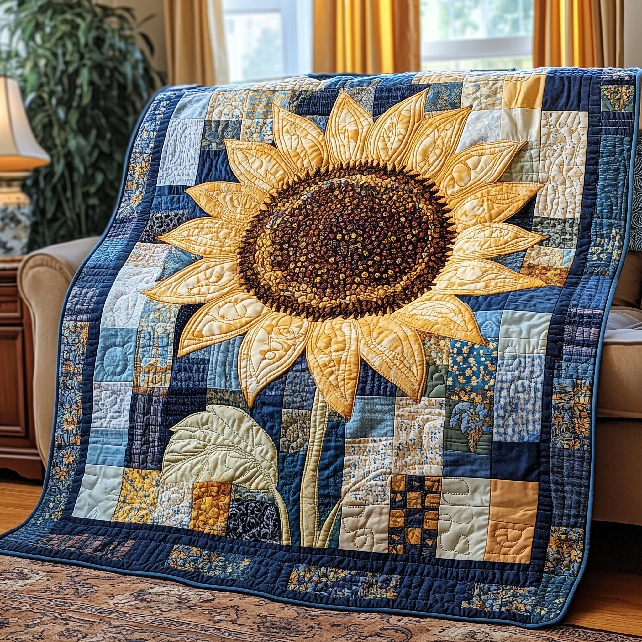 Vintage Sunflower Quilted Blanket Best Couch Throw BlanketBest Xmas Presents For Husband